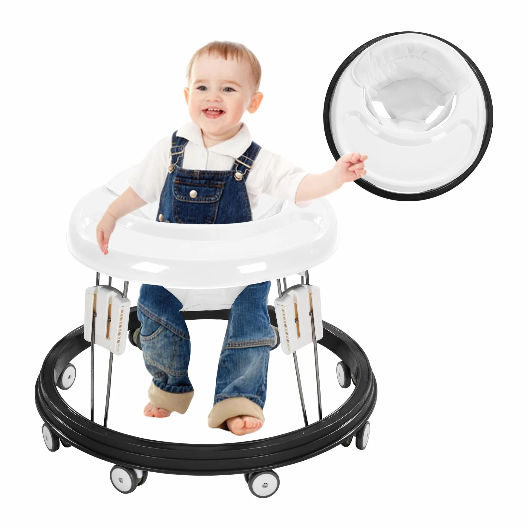 Trotteur Bébé Aide à la Marche 4 Positions Réglables Blanc