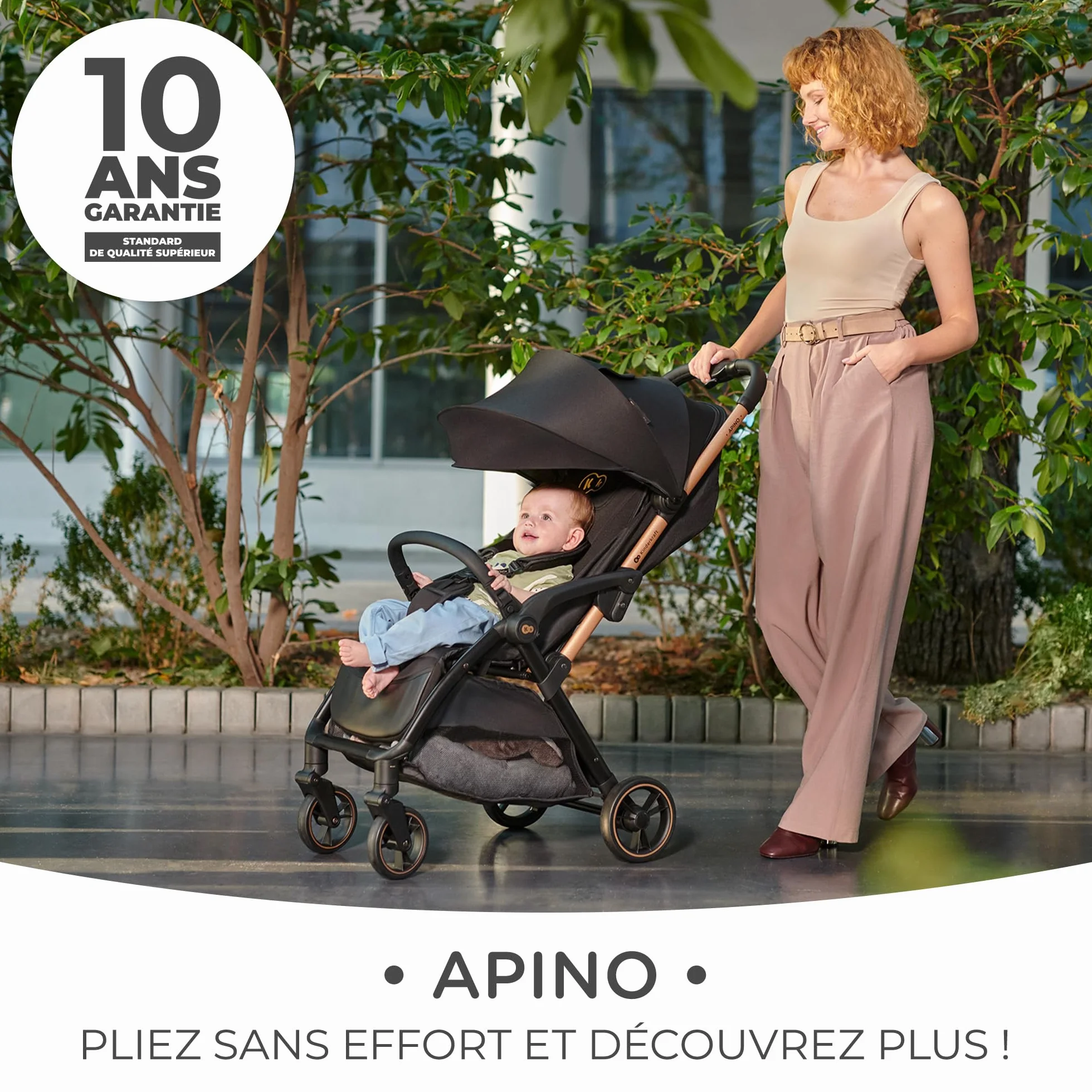 Kinderkraft APINO Poussette Légère 7,5 kg Pliage Automatique Auto Folding Noir