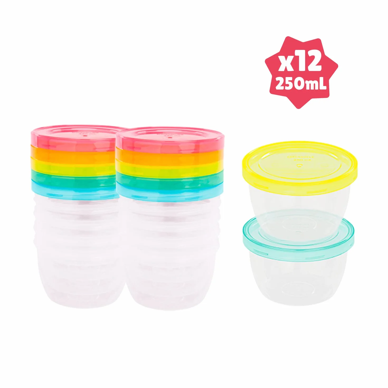 Badabulle Badabowls Lot de 12 Boîtes de Conservation 250ml Hermétiques Lave-vaisselle Micro-ondes