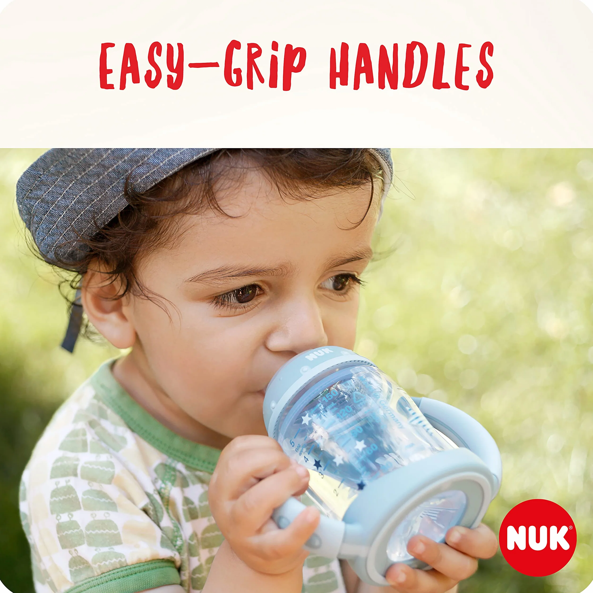 NUK First Choice Tasse d’Apprentissage 150 ml 6-18 mois Poignées ergonomiques Bec verseur silicone Étanche Anti-colique Contrôle température Blanc