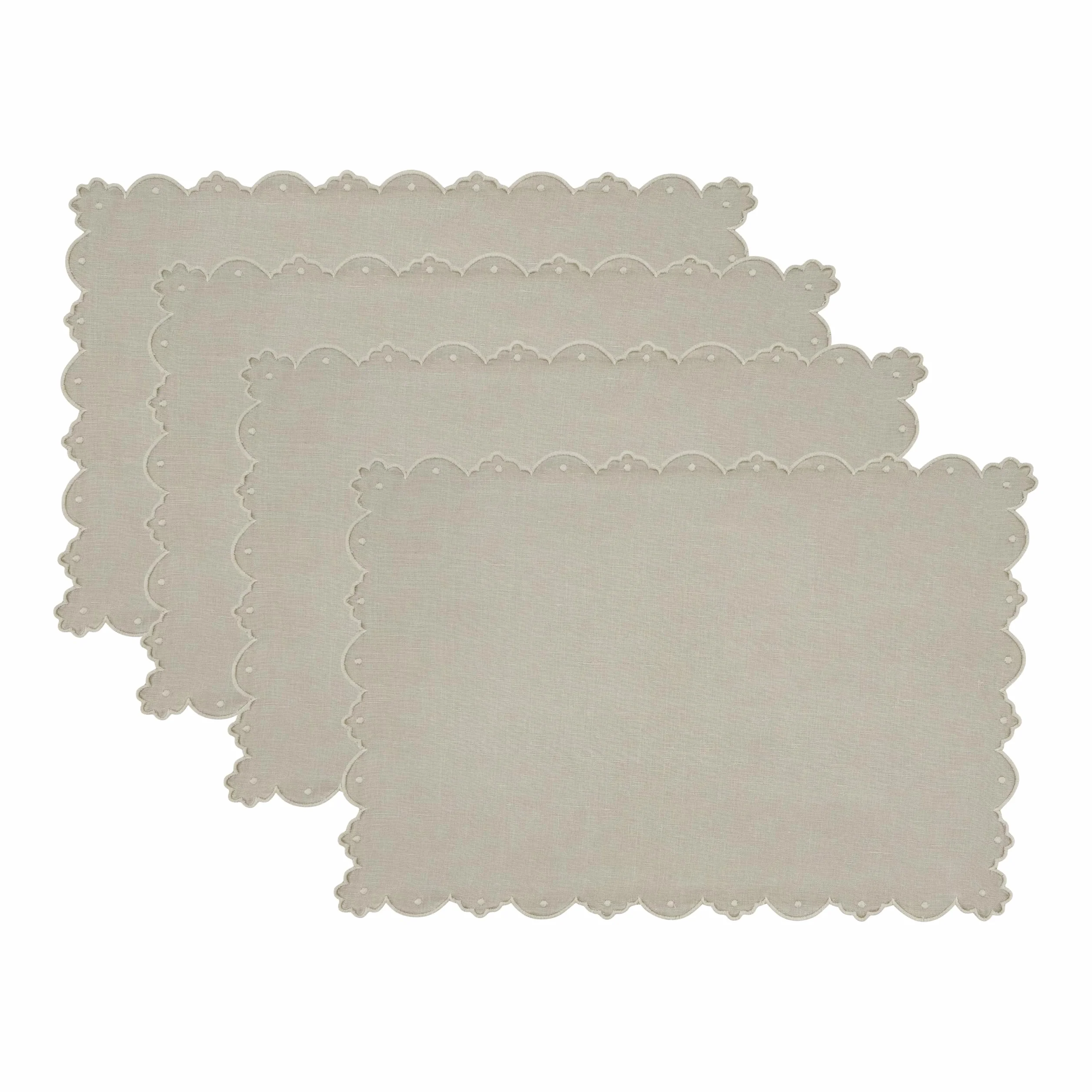 SARO Lifestyle Lot de 4 Sets de Table festonnés brodés en Lin mélangé – Sets de Table Quotidiens pour Salle à Manger décontractée, Tables superposées et décoration de Table intemporelle, 35,6 x 50,8