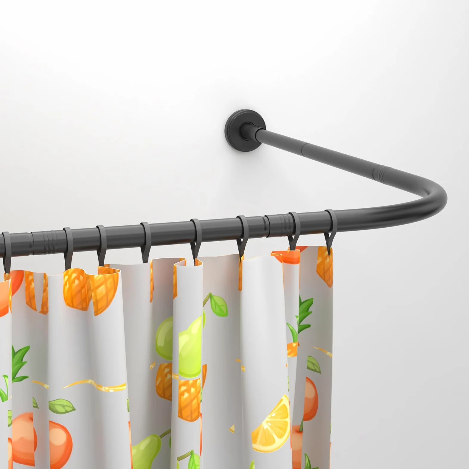 Tringle à Rideau de Douche L Forme, Barre De Douche Angle en Acier Inox, 75x170 cm Barre Rideau Douche Noir Réglable avec Anneaux, pour Salle de Bain Baignoire Vestiaire
