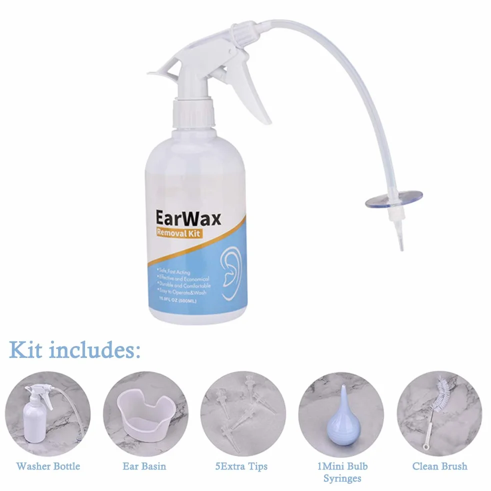 Kit de Nettoyage de Cire à Oreille avec Laveuse, Flacon en Caoutchouc et Seringue