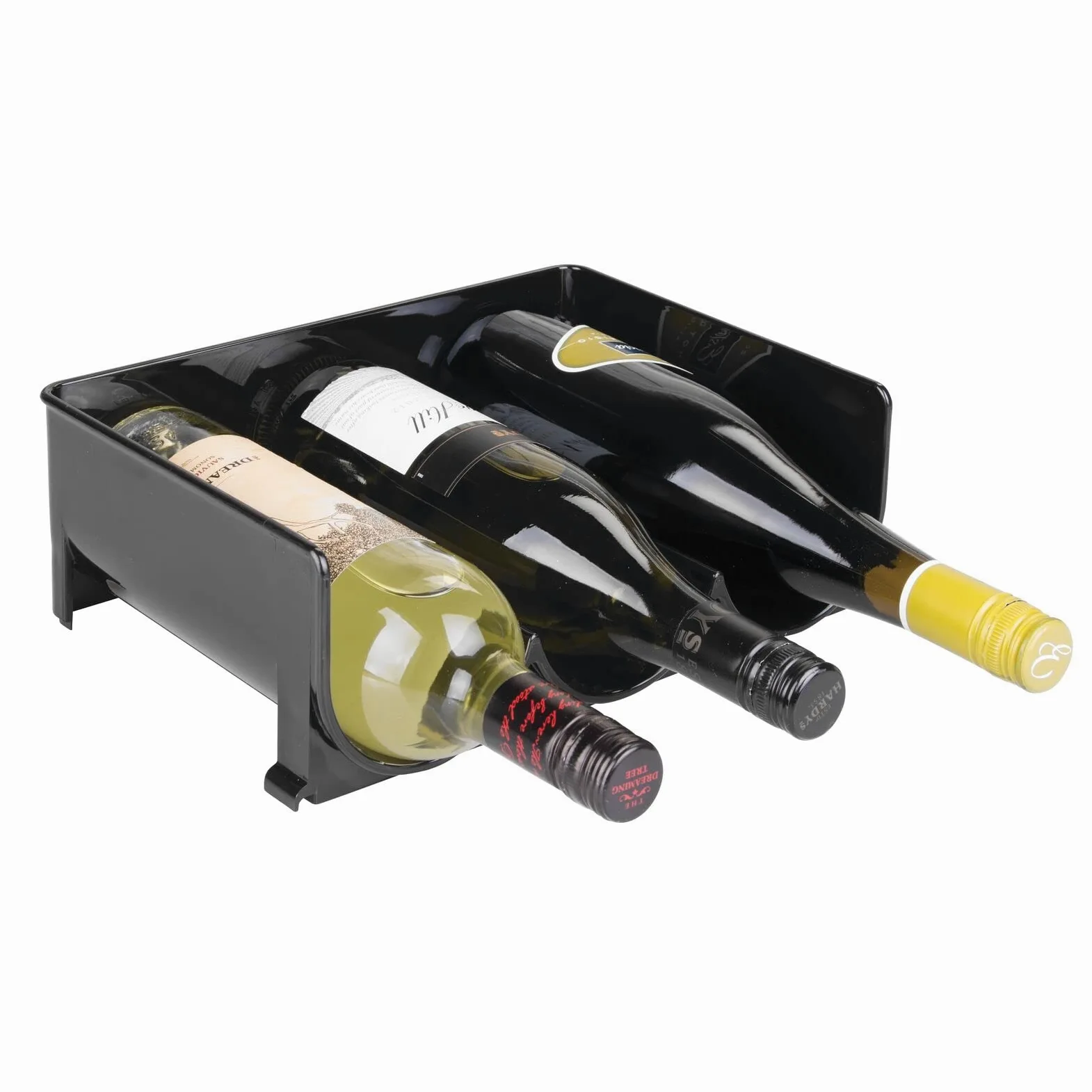 mDesign Range-Bouteilles (Lot de 4) – casier à Bouteilles empilable en Plastique sans BPA pour 3 Bouteilles de vin ou Autres Boissons – étagère à vin Moderne pour jusqu'à 12 Bouteilles – Noir