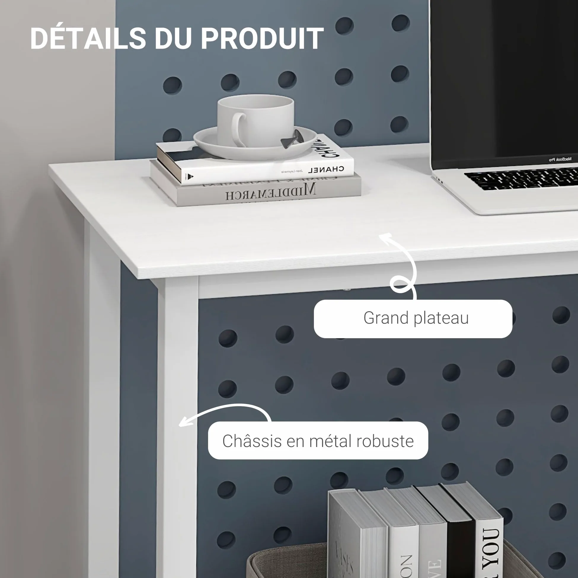 HOMCOM Table d'ordinateur Multifonction 120L x 60l x 76H cm Blanc | Table de Salle à Manger, Grand Plateau, Cadre Robuste en Métal