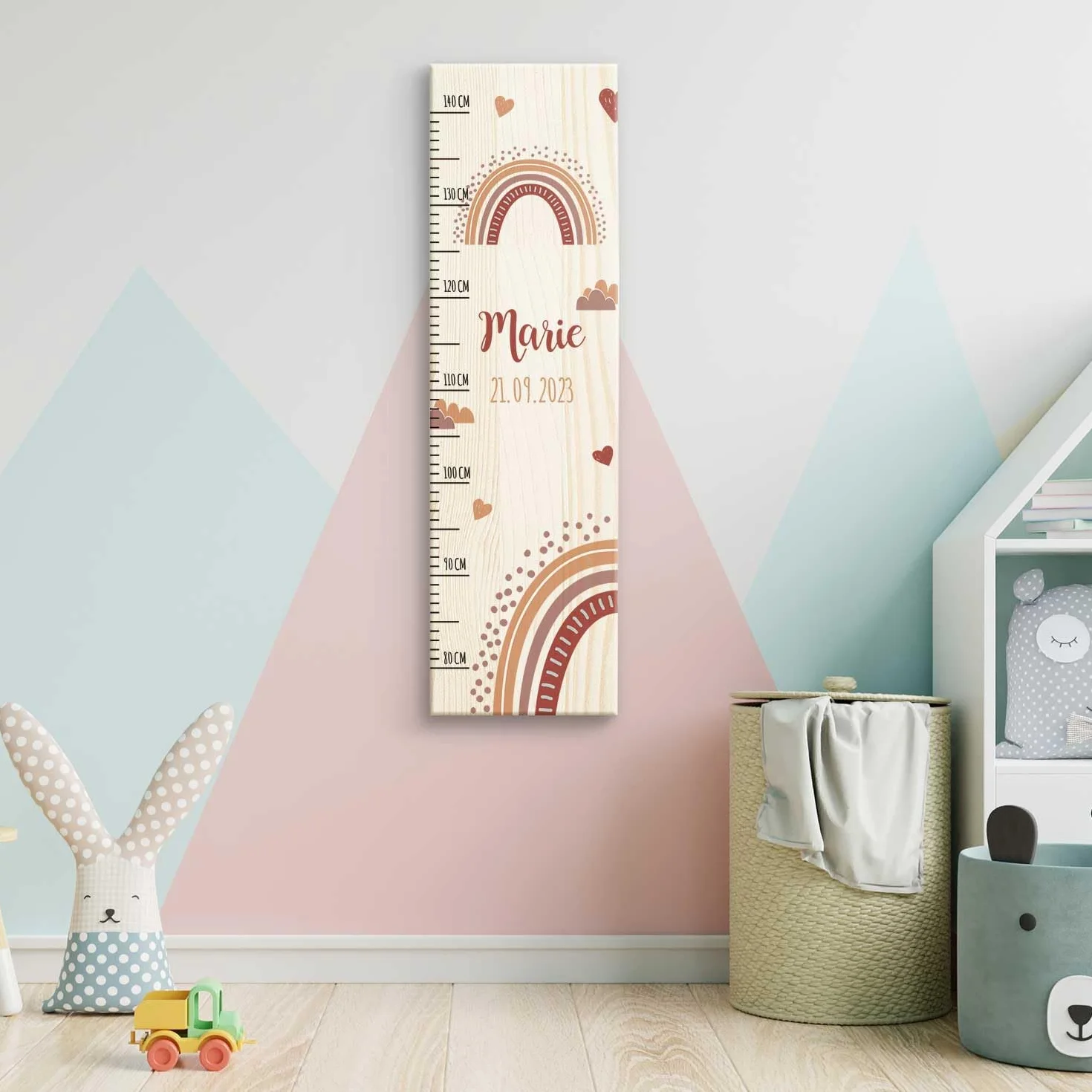 Toise pour enfant en bois rouge arc-en-ciel 80-140 cm 20 x 70 x 2 cm