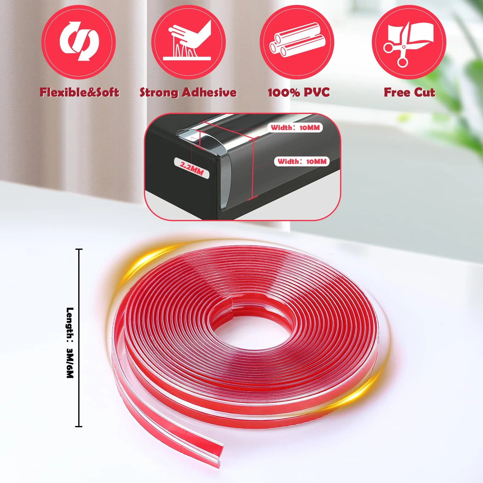 Romon Bande Coin de Table Protection Bebe Transparent PVC Pré-adhésif 3 Mètres