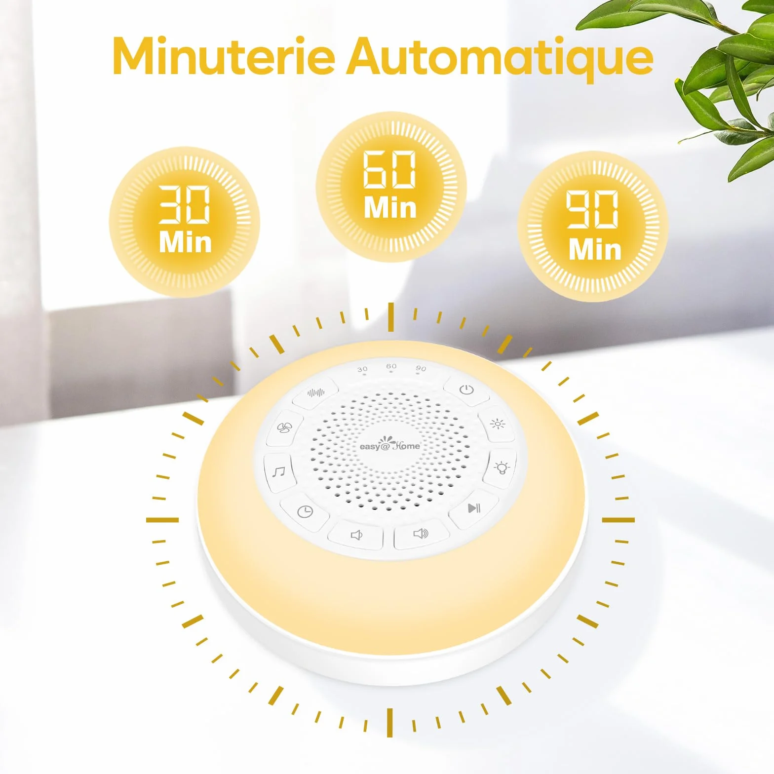 Easy@Home Machine à Bruit Blanc Portable pour Bébé 26 Sons Apaisants avec Veilleuse 3 Modes 7 Couleurs Minuterie USB