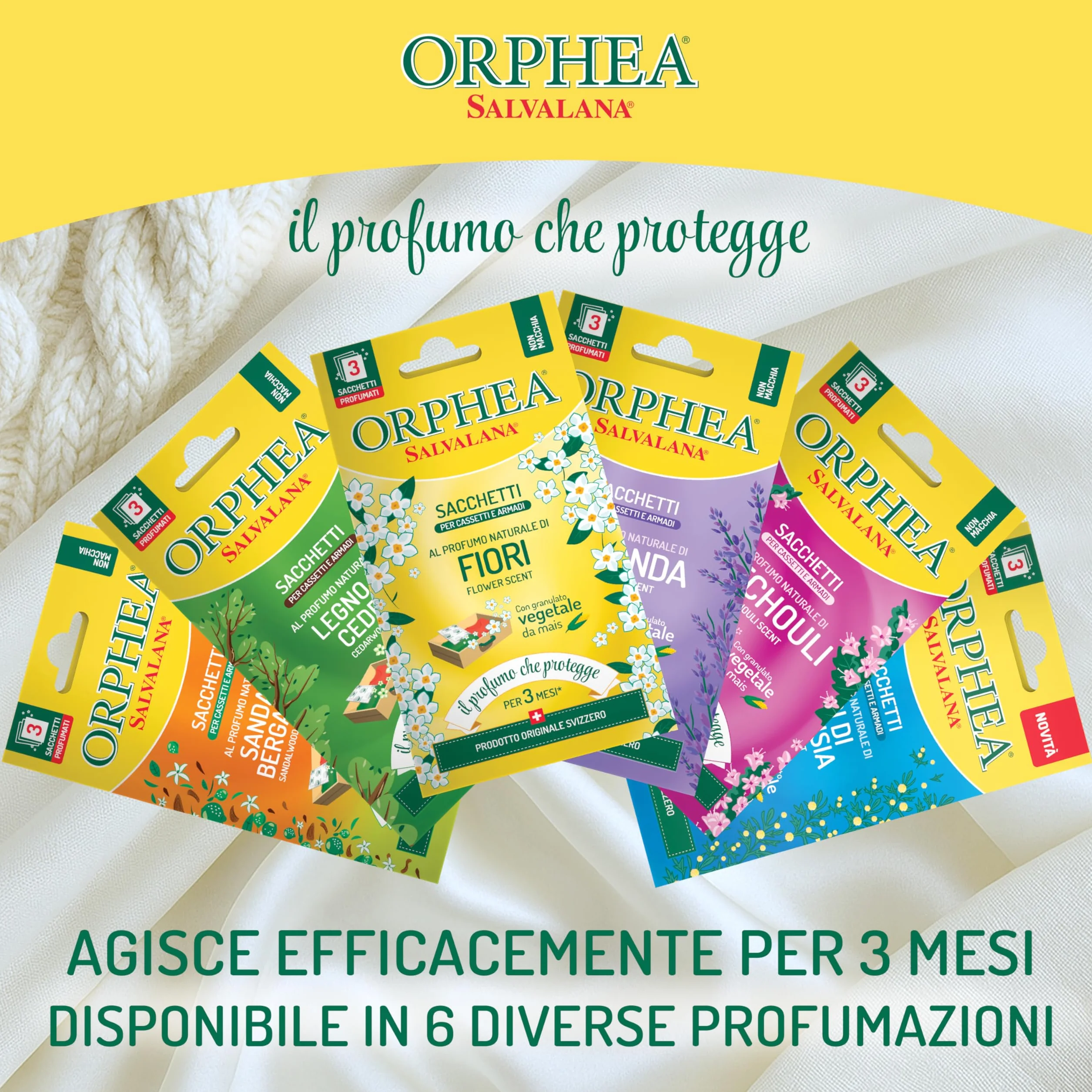 Orphea Salvalana Sacs pour Tiroirs et Armoires Parfum Bois de Cèdre 3 Pièces