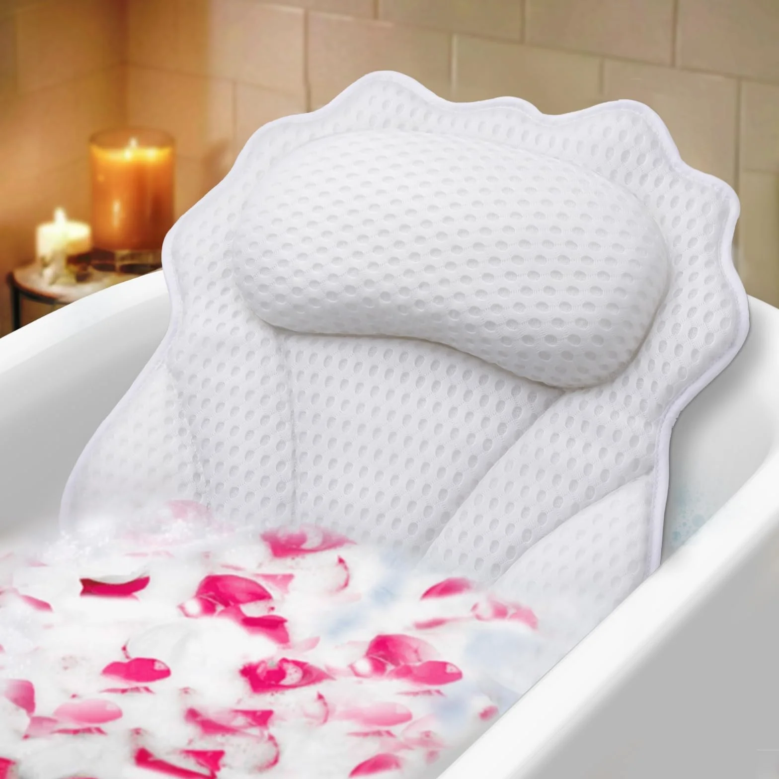 Oreiller de Bain Ergonomique 4D avec Ventouses Puissantes pour Baignoire et Spa