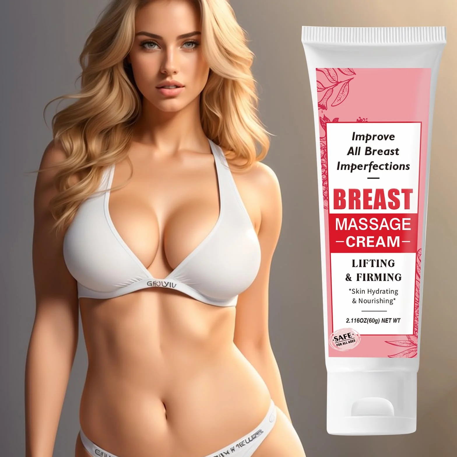 Crème d'amélioration de la Poitrine 60g, Crème Augmentante et Hydratante, Raffermissante Lifting Massage