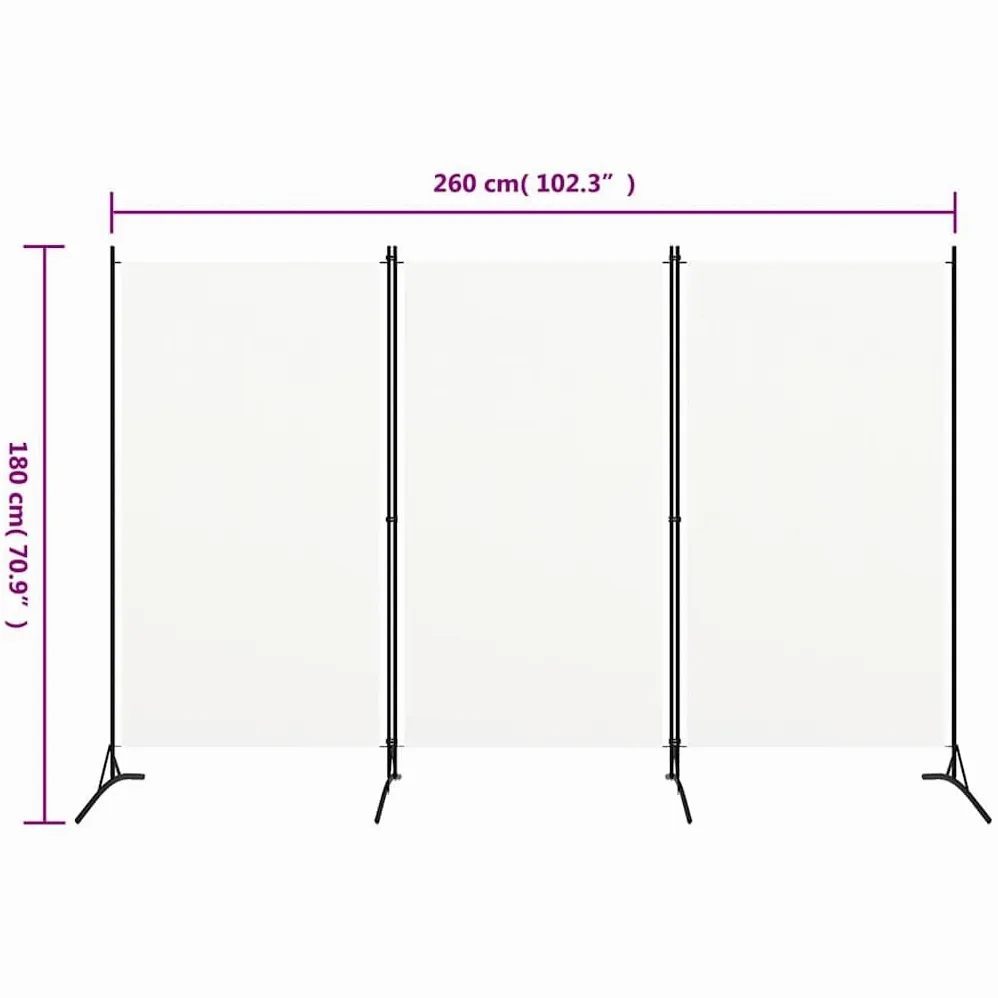 Cloison de séparation 3 Panneaux Blanc 260x180 cm Tissu, Paravent Multifonctionnel Séparateur de Pièces, Brise-Vue pour Bureau, Chambre, Salon