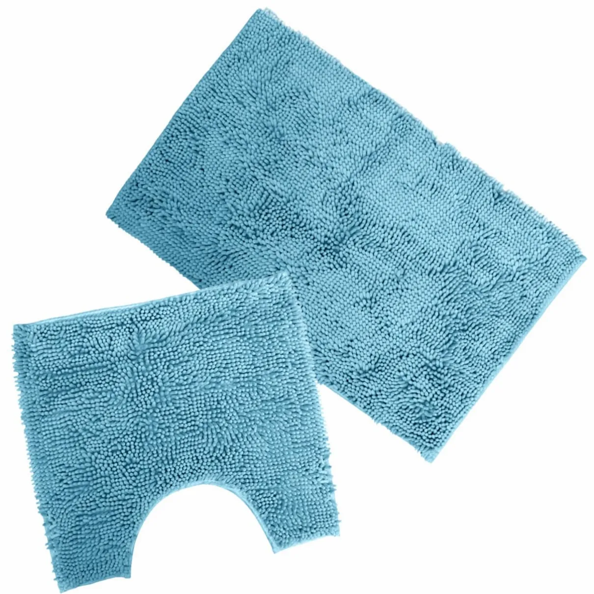 Tapis de Bain Absorbants et Antidérapants Bleu en Chenille Lot de 2 Faciles à Nettoyer, pour Salle de Bain Cuisine