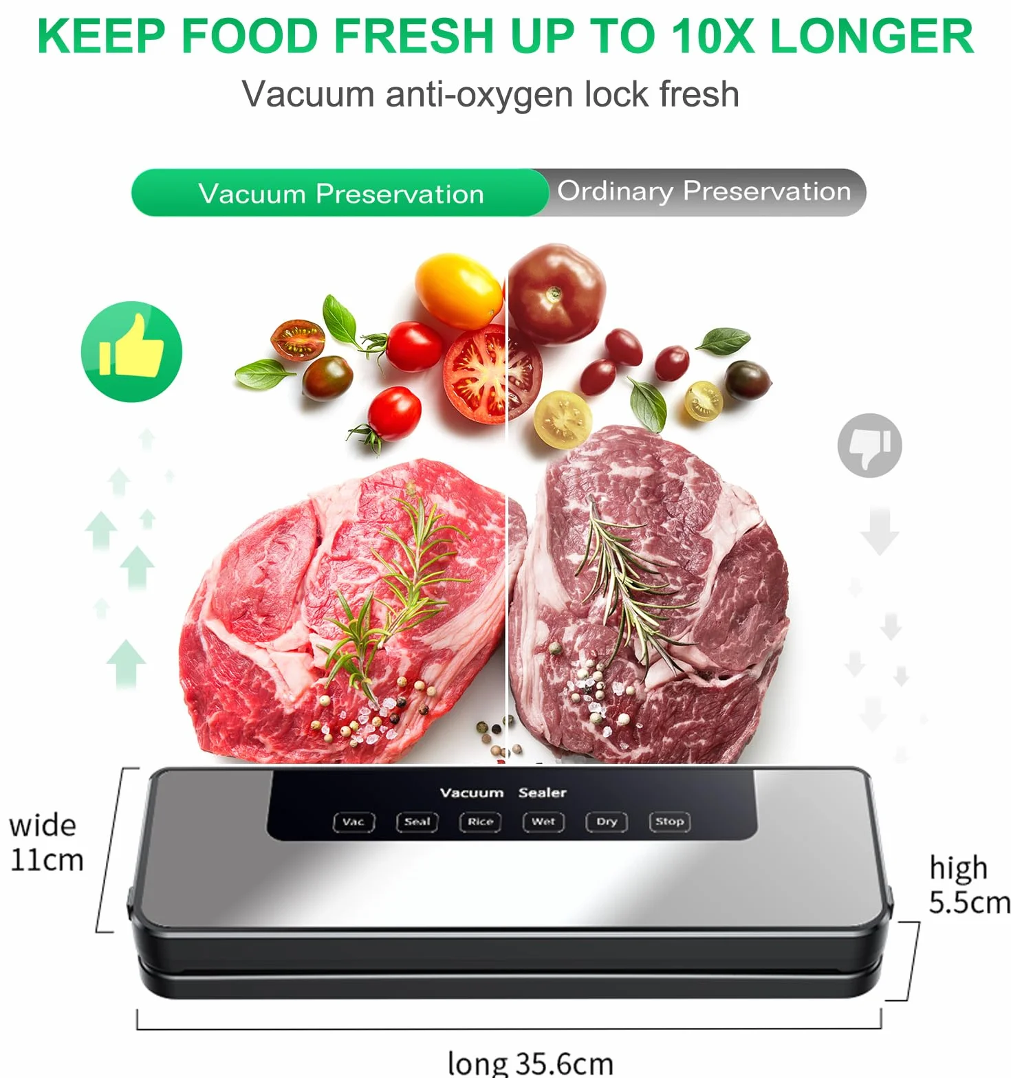 Machine Sous Vide Alimentaire 65 kpa, Sceller Plusieurs Sacs, Aliments Frais Secs et Humides