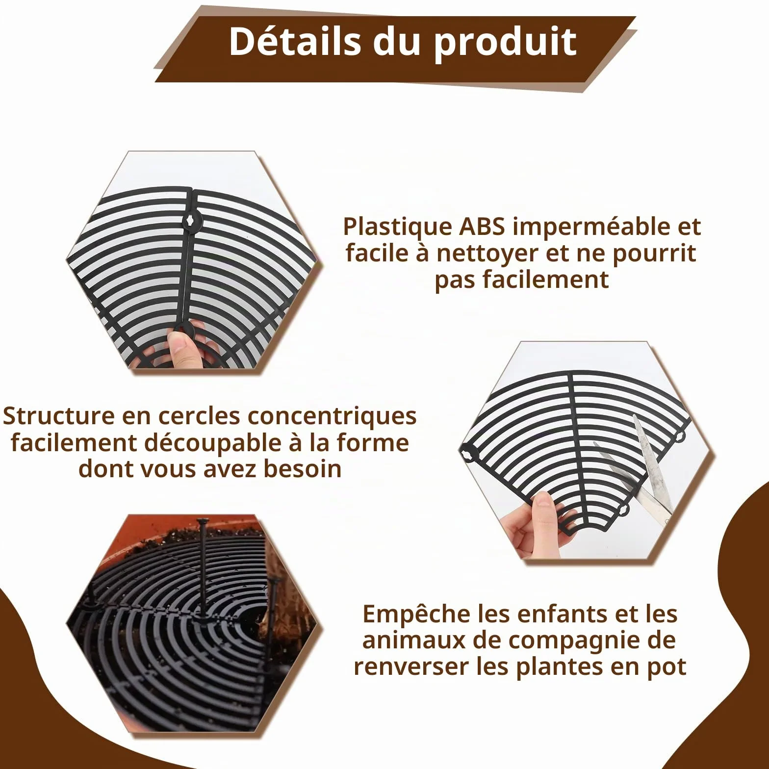 Grilles de Pots de Plantes 30 cm Cache Pot en Grille Plastique Découpable Protection de Sol
