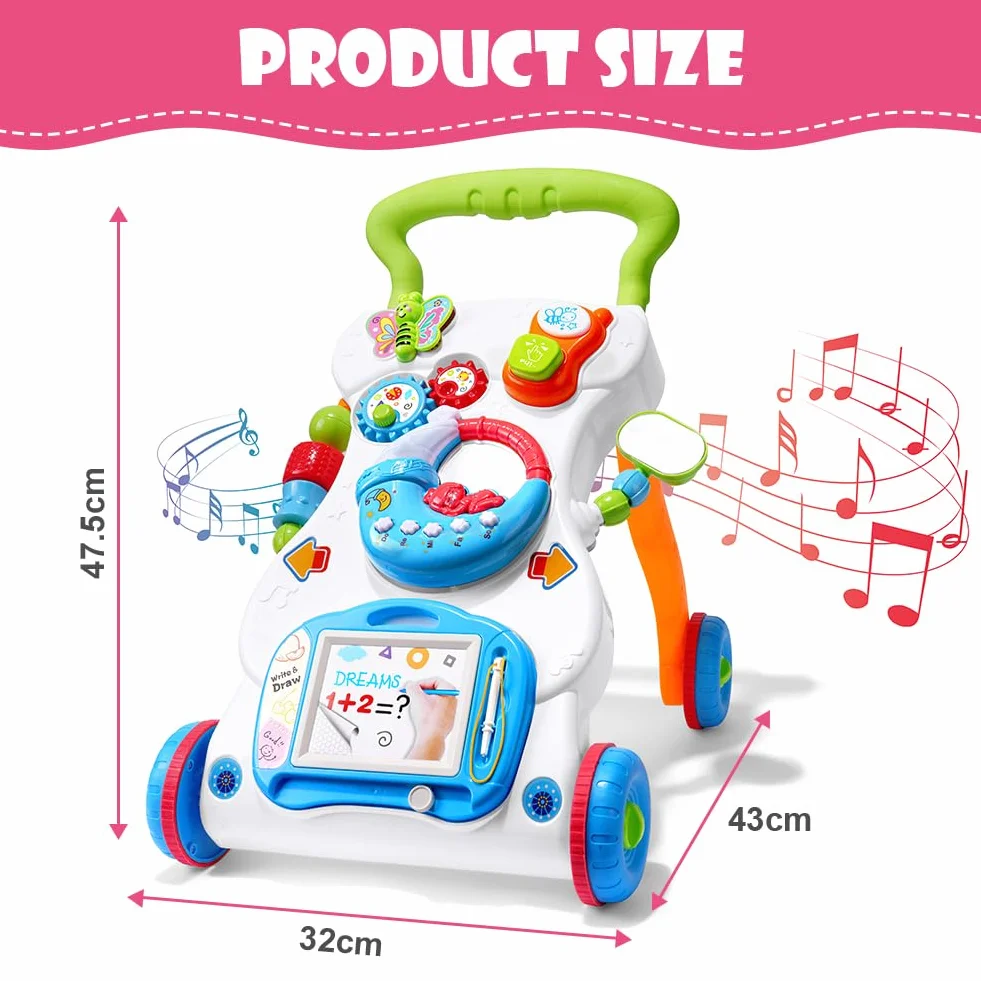 Trotteur en bois avec roulettes, Poussette de Bébé, Centre d'activités d'apprentissage précoce, Jouet éducatif Multifonctionnel