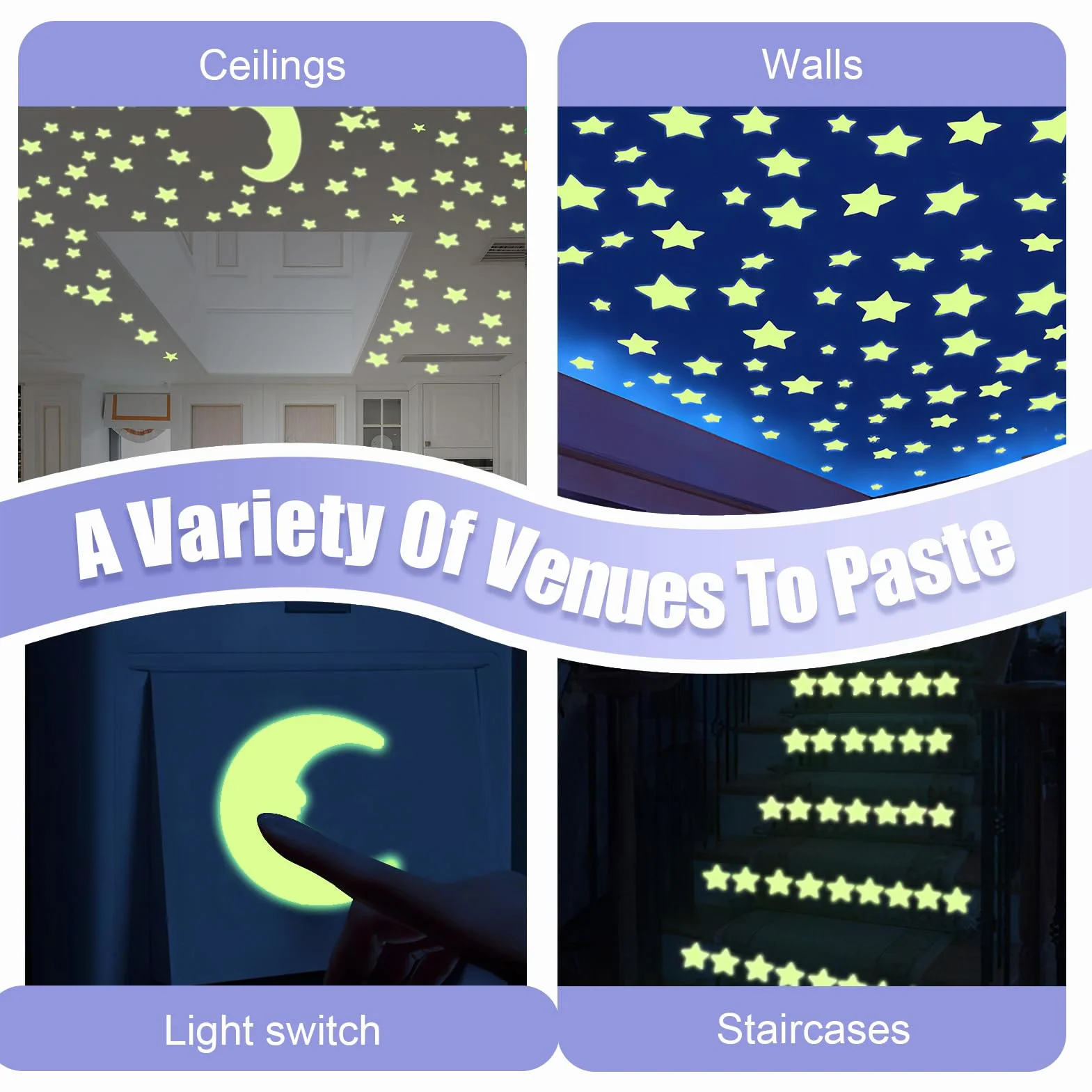Ruvan 207 Pièces Étoiles Phosphorescentes Plafond, Autocollantes Fluorescentes Chambre Enfant