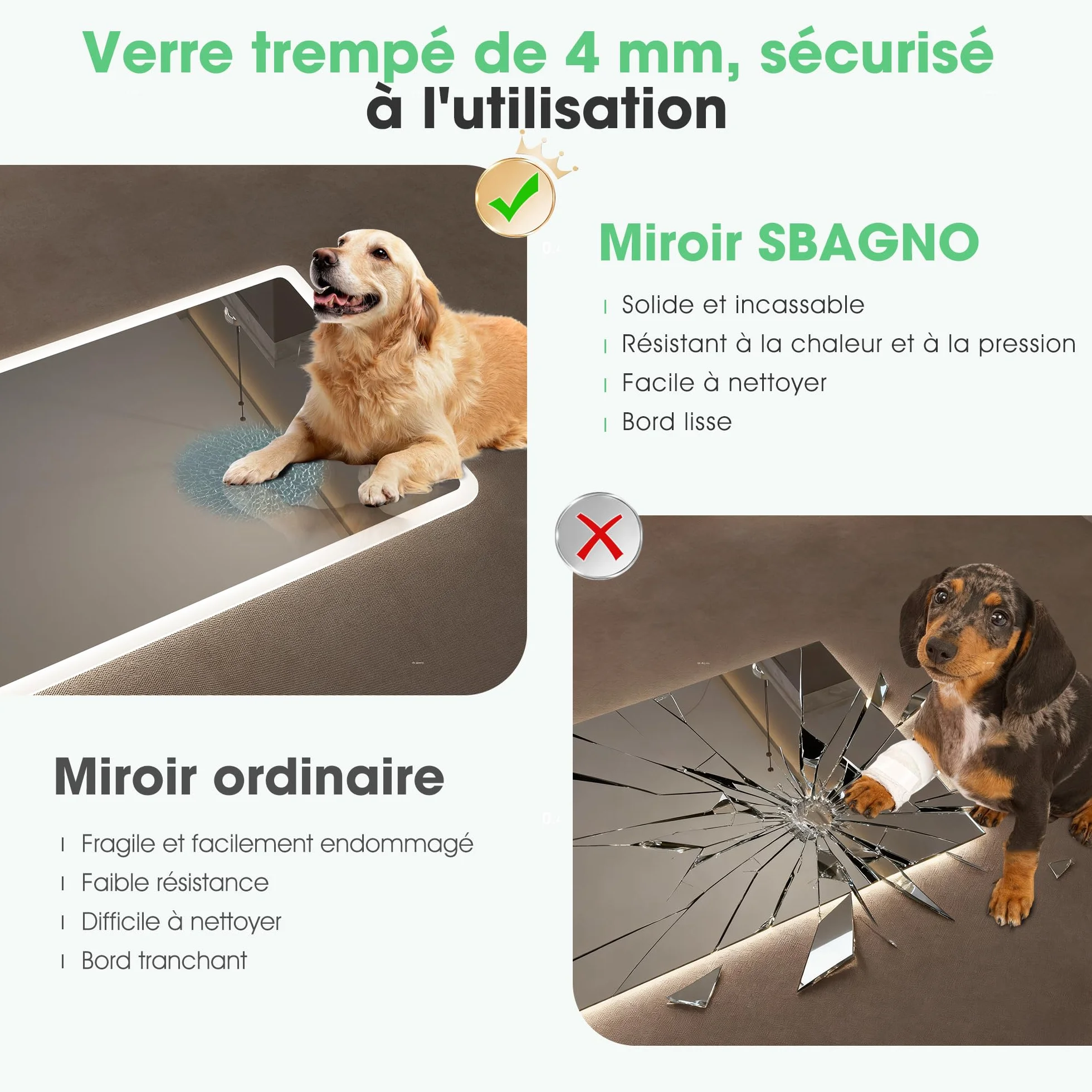 Miroir Salle de Bain LED 120x70cm Bluetooth Anti-buée IP44 Dimmable Mémoire Verre Trempé