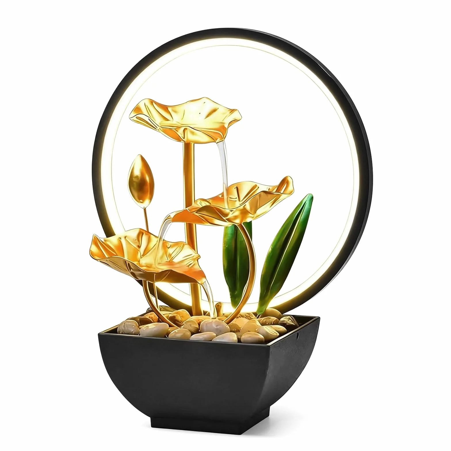 Fontaine d'intérieur LED 3 niveaux décoration zen pompe silencieuse mini cascade table