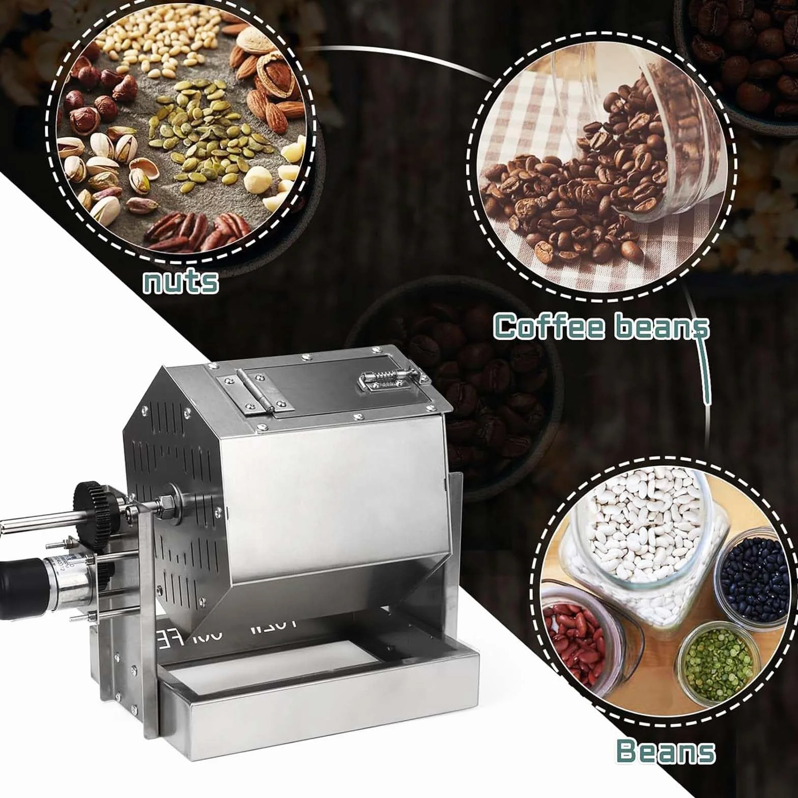 Torréfacteur de Grains de café 5L Commercial en Acier Inoxydable Type Tambour à gaz