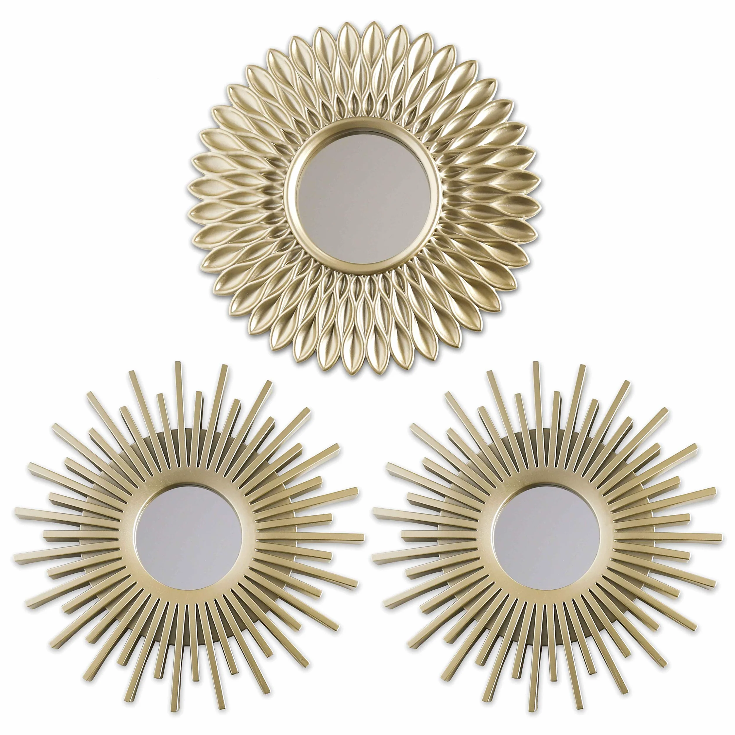 BONNYCO Miroir Murale 3 Pièces Miroir Rond Soleil Décoration Murale Salon Chambre Doré