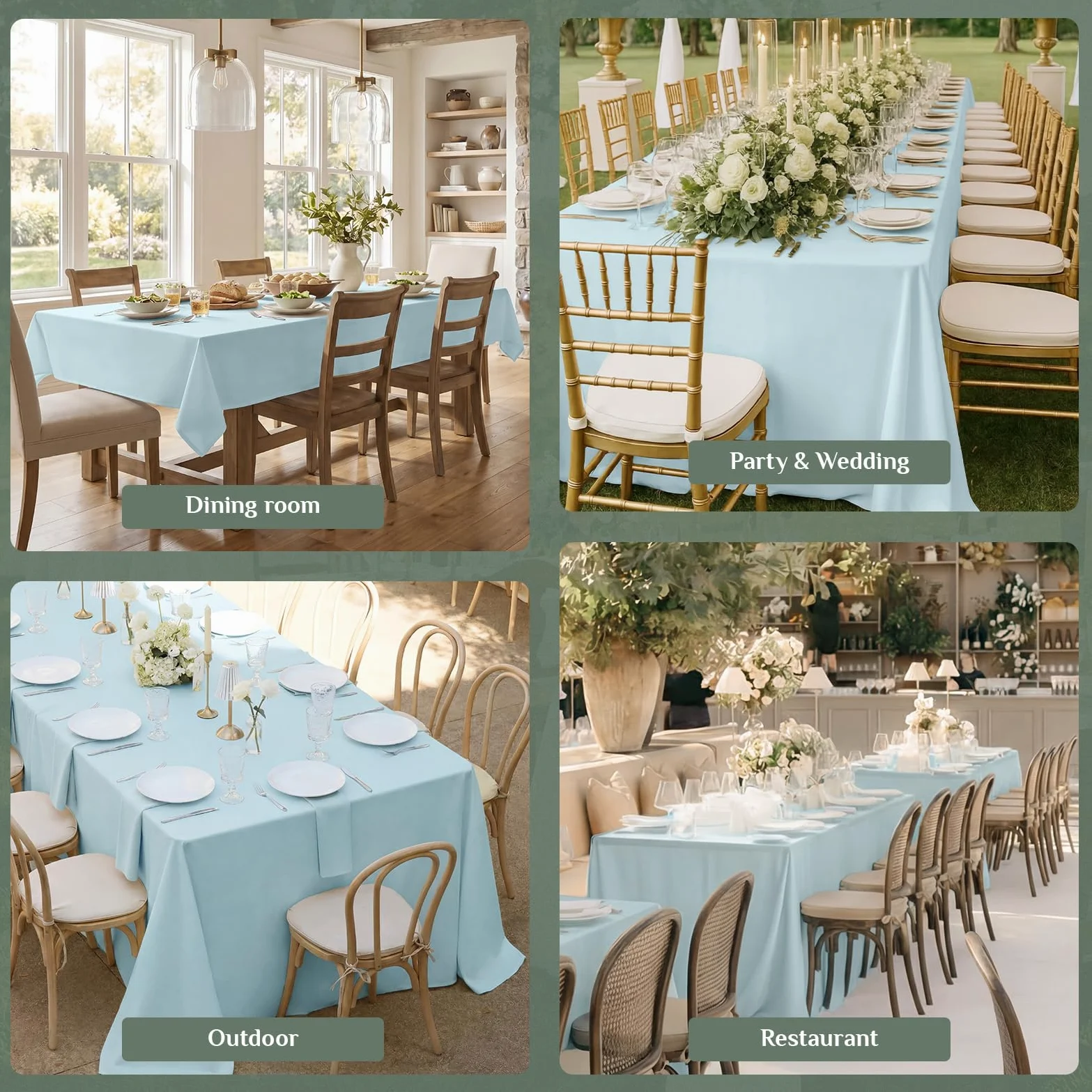 Softalker Nappe rectangulaire imperméable et résistante aux taches en tissu infroissable lavable en polyester 210 g/m² pour salle à manger, fête, buffet, mariage (228,6 x 396,2 cm, bleu clair)