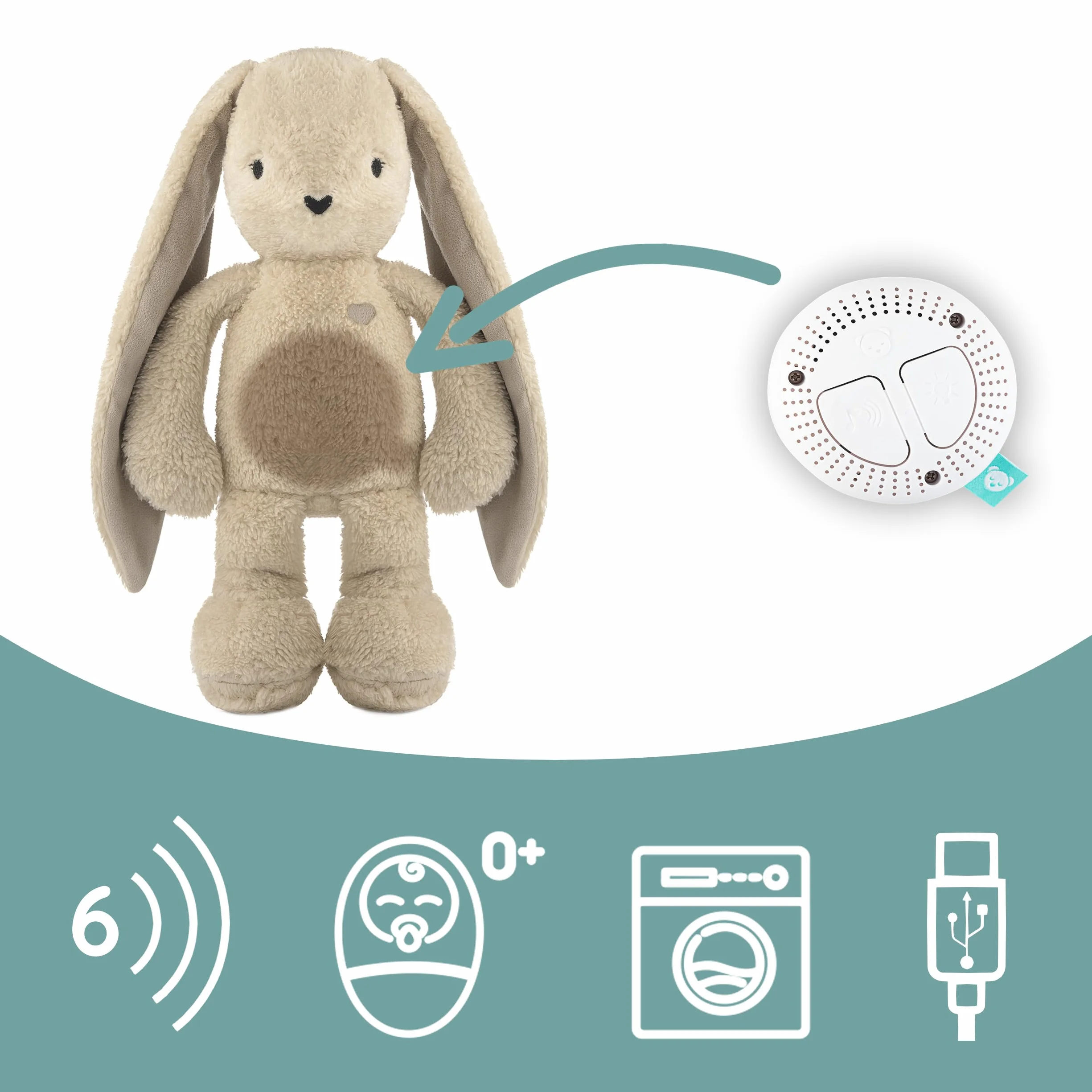 myHummy Ours endormi Bunny beige Duo avec application – Musique & aide au sommeil
