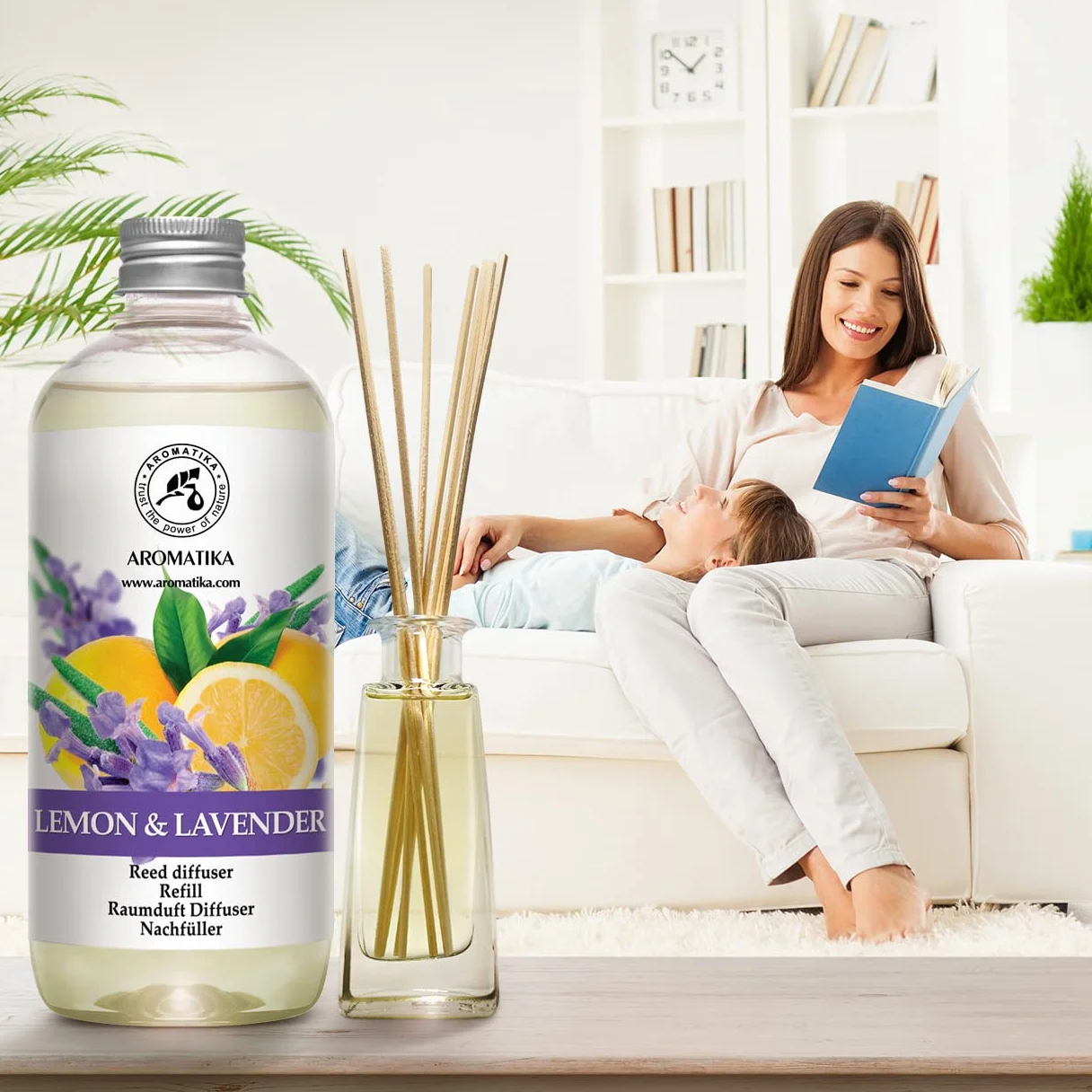 Diffuseur de Parfum Citron-Lavande 500ml - Aromathérapie - Huile Essentielle - Parfum d'Ambiance Frais et Longue Durée