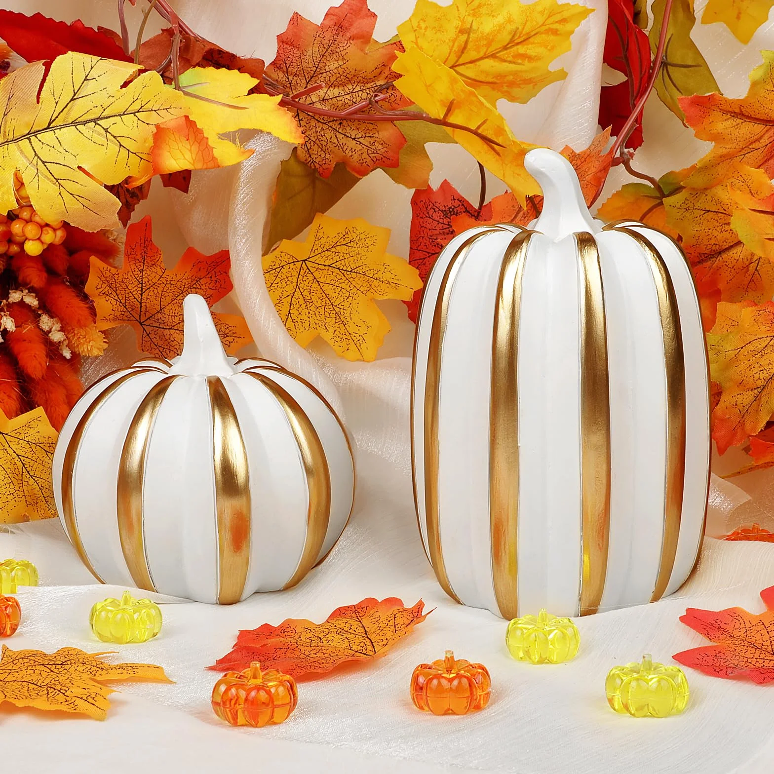 Fangoo 3Pièces Citrouilles Décoratives Résine Blanches pour DéCoration De Table d'automne Halloween RéColte Thanksgiving