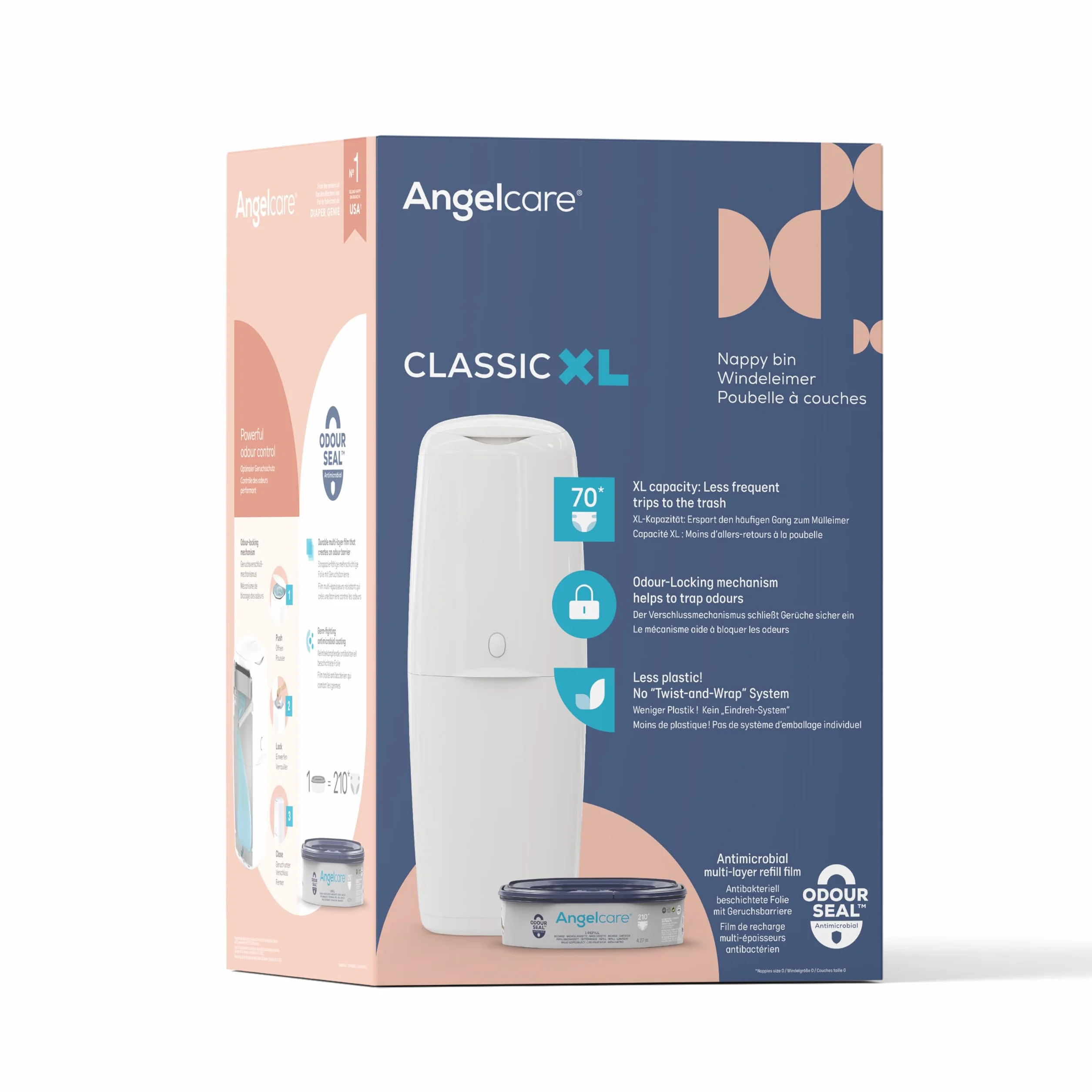 Angelcare Poubelle à Couches Classic XL Anti-Odeur Haute Capacité 1 Mois 190 Couches