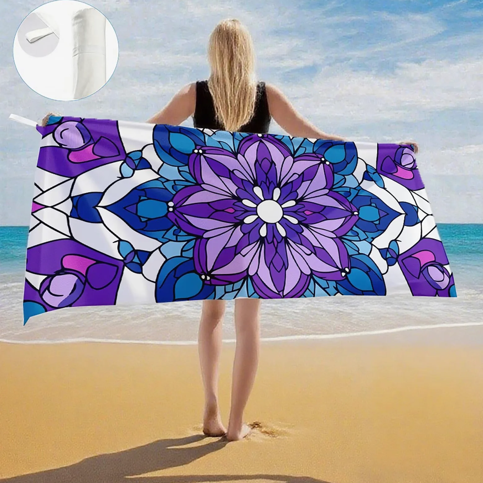 Serviette de Plage XXL 100x200 cm,Mandala Serviette Plage Microfibre avec Séchage Rapide, Anti-Sable, Absorbante Fonction Design pour Vacances Piscine Pique-Nique Voyages Yoga, Cadeau Femme Q-361