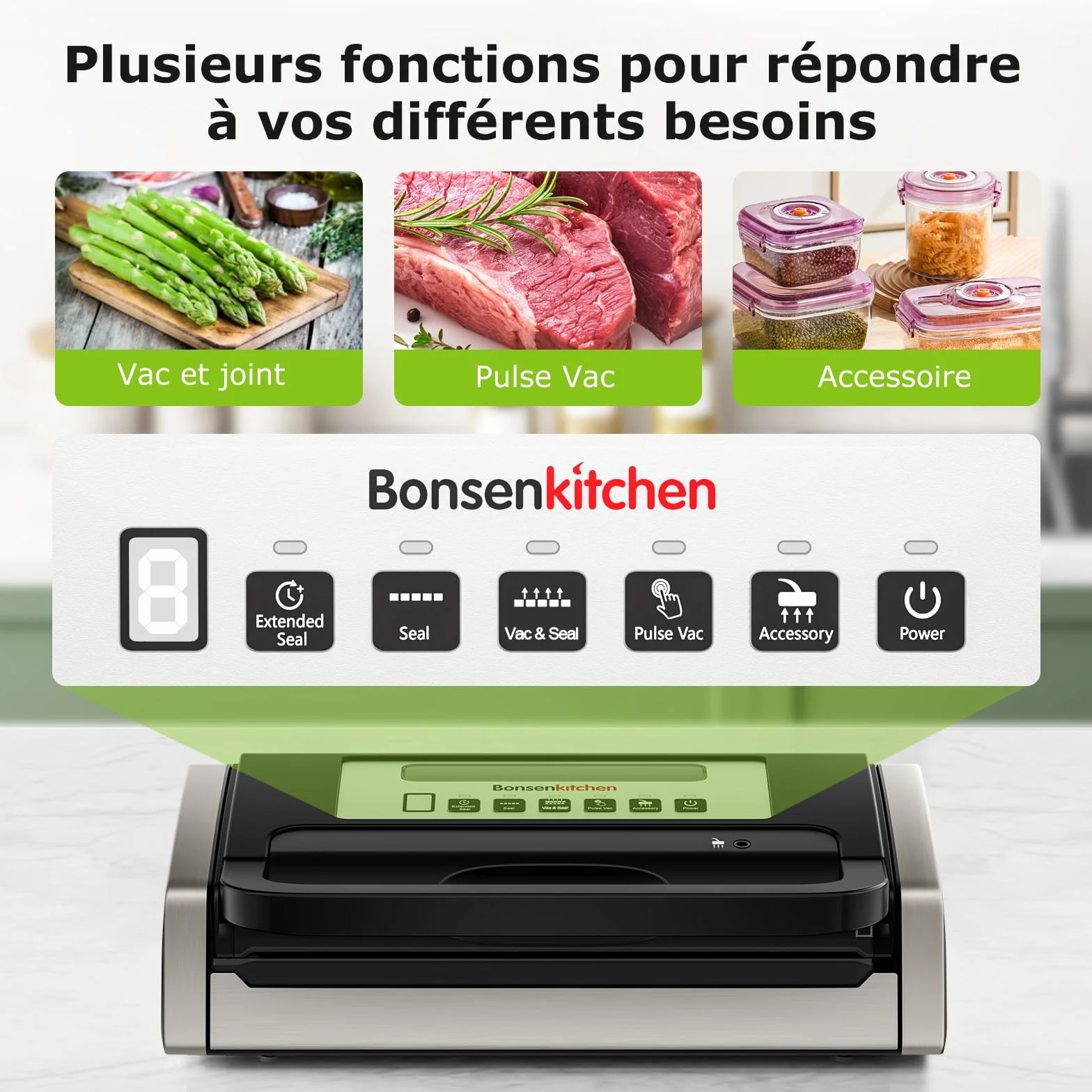 Machine Sous Vide Alimentaire Bonsenkitchen Globefish, Silencieuse, Poignée Verrouillée, Noir