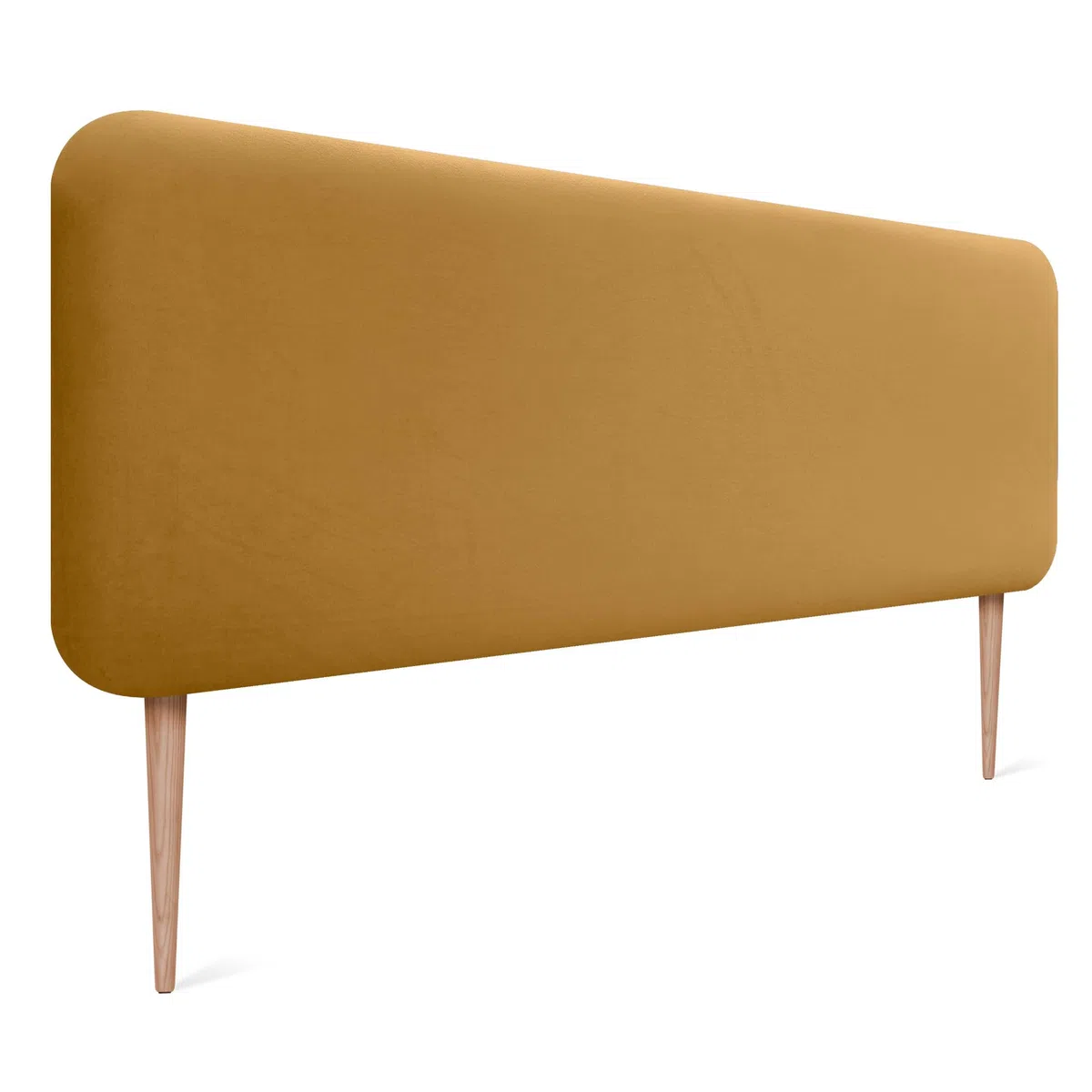 DHOME Tête de Lit Capitonnée Unie Arrondie en Velours avec Pieds pour Mur Têtes de Lit Acoustiques Absorbantes pour Lit et Chambre (Moutarde, 150cm)