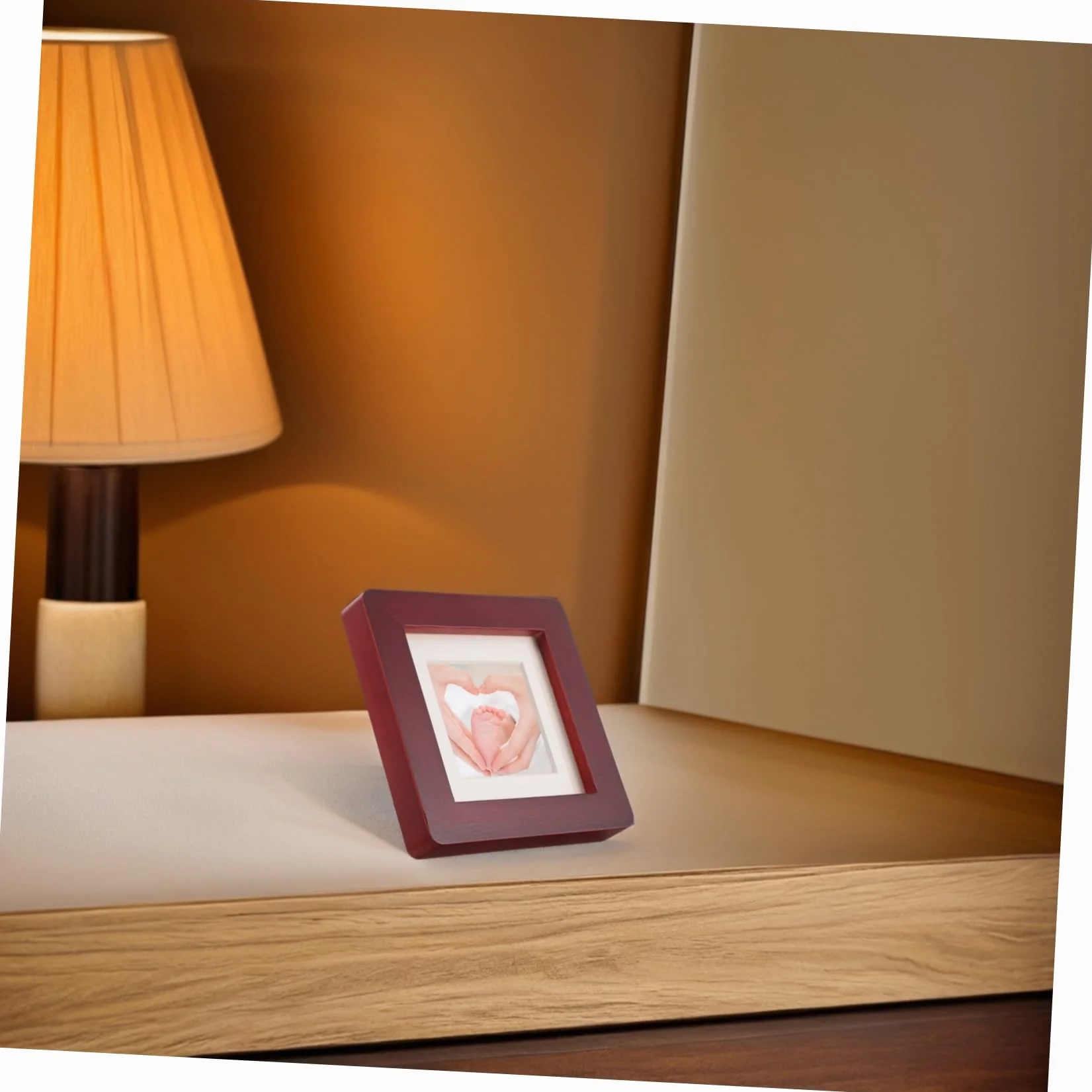 Cadre Photo Carré en Bois Massif Ton Bois Foncé, Design Compact, Cadre Polyvalent pour Bureau