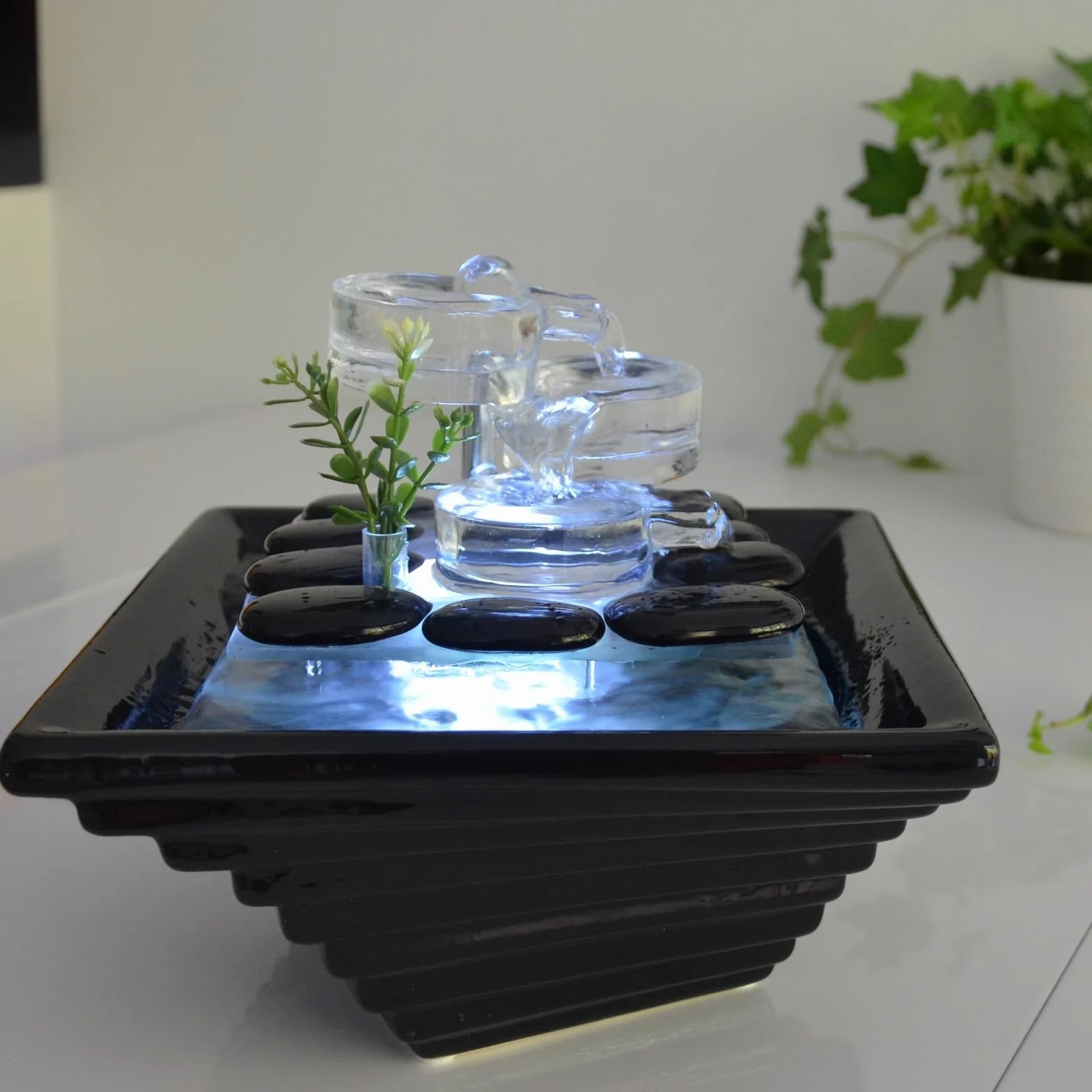 Fontaine d’Intérieur en Céramique et Verre Himalaya Zen’Light 20x23x23cm Méditation Zen
