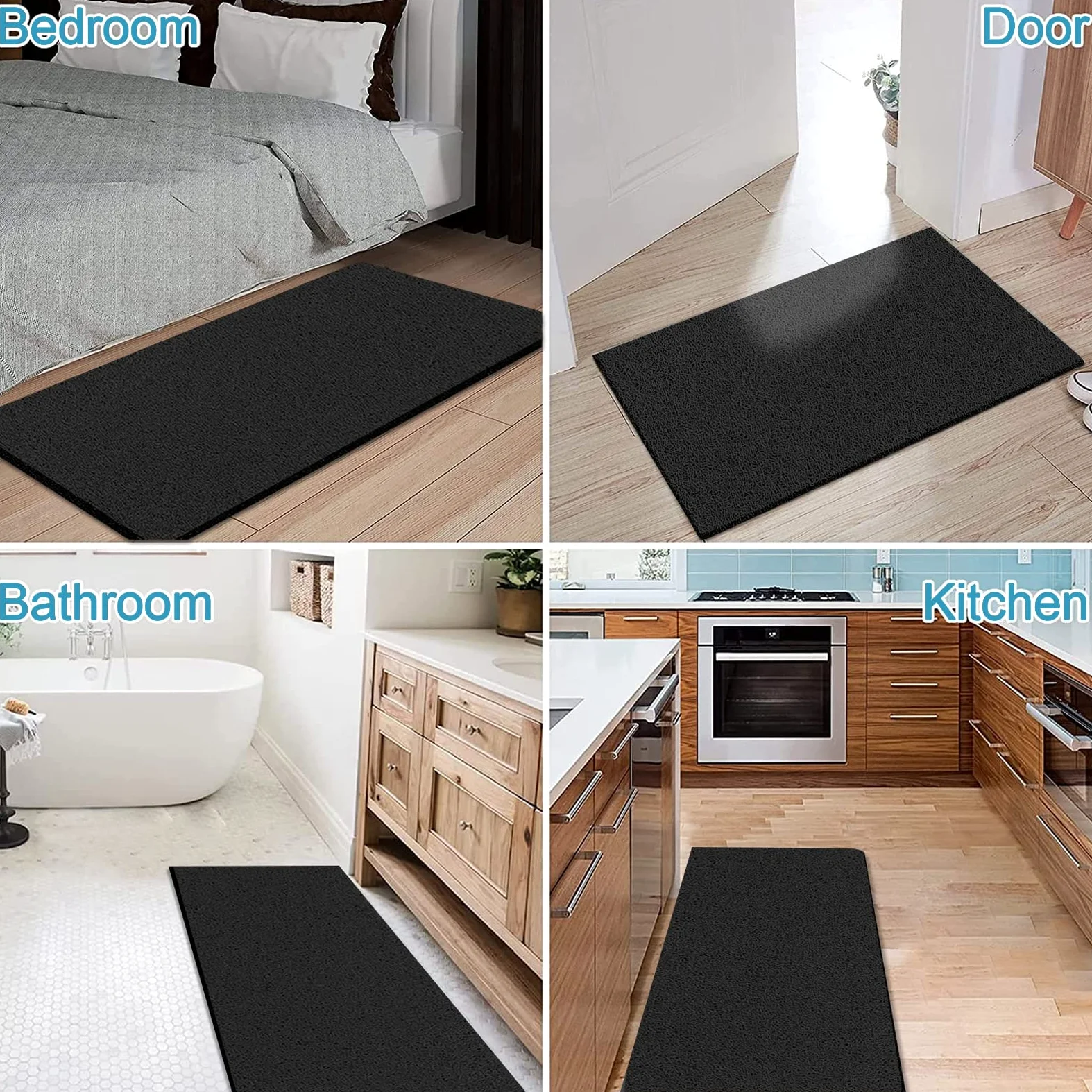 Tapis de douche extra large, antidérapant et sans ventouses - tapis de bain pour surface de baignoire texturée - tapis en luffa à séchage rapide pour douche et salle de bain (60 x 120 cm, noir)