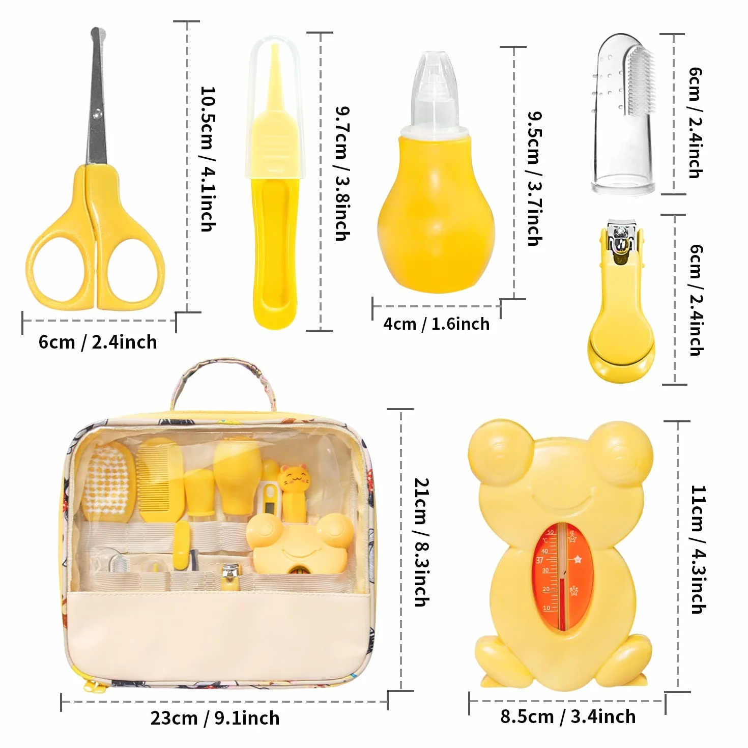 BelonLink Kit de Soin Bébé 13 Pièces Trousse Toilettage Portable Thermomètre Bain Coupe-ongles