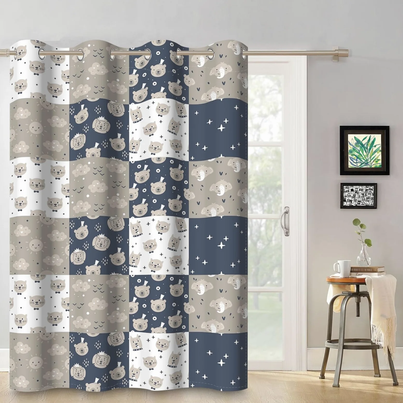 135x229cm Rideau à œillets Motif Animaux Dessin animé pour Chambre d'enfant Ours Éléphant Ciel Mignon Rideaux occultants pour Salle de Jeux bébé séparateur de pièce,1 Panneau Simple