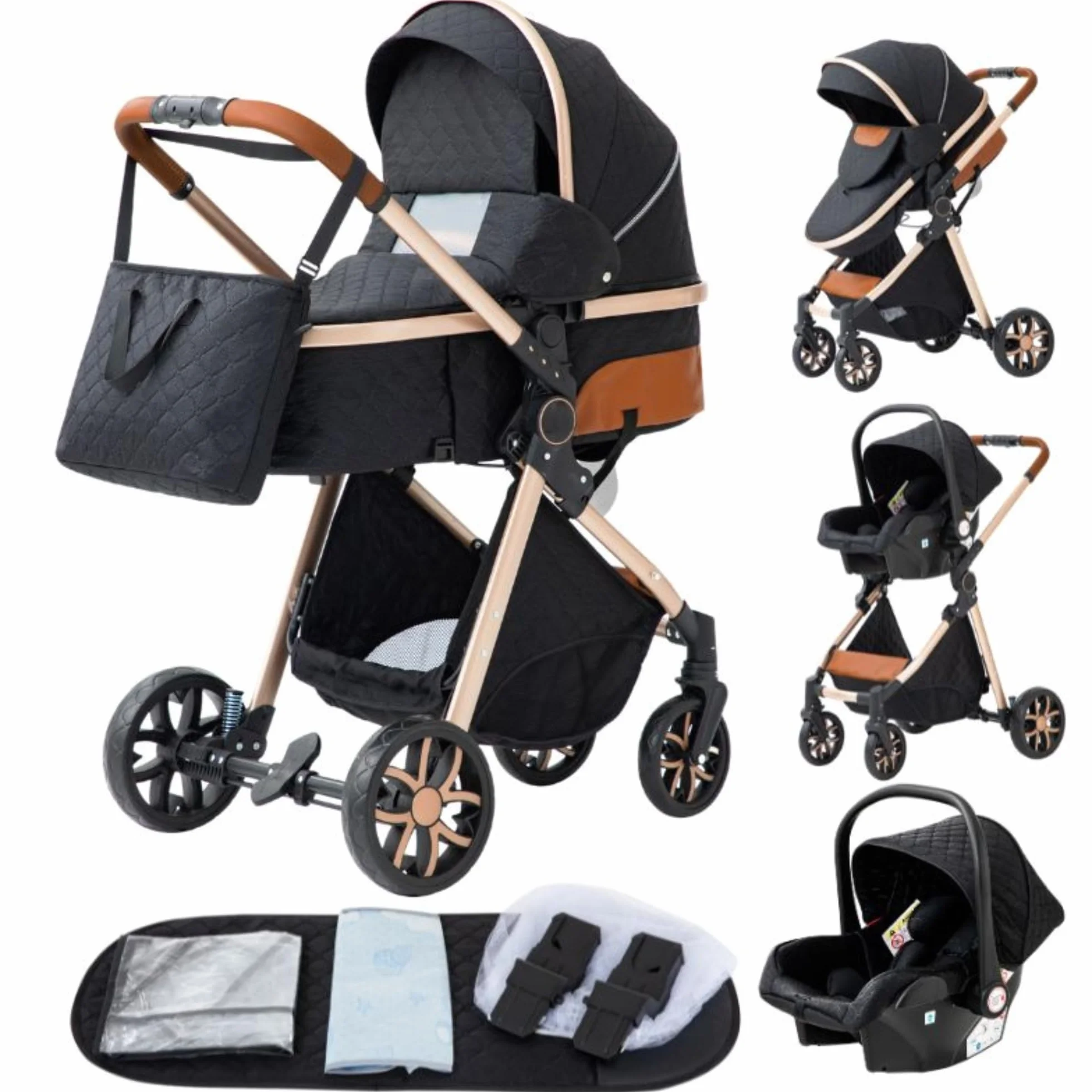YAZOCO Poussette 3 en 1 Pliable Bebe Confort Moustiquaire Couvre-Pieds Porte-Gobelet Coussin