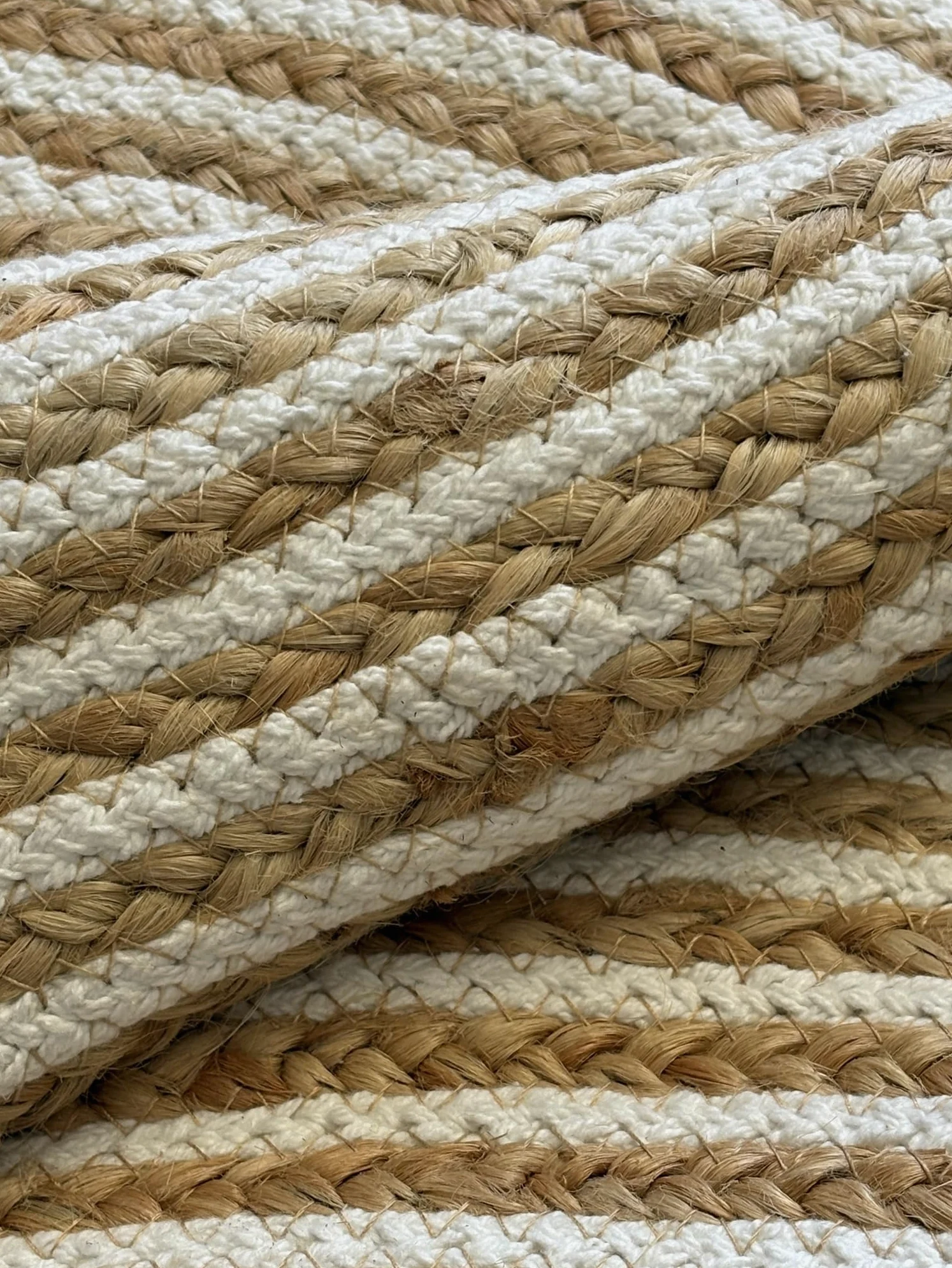 Tapis rond 100 % jute naturelle tressé, style nordique, pour salon, chambre, entrée, terrasse, véranda (blanc, jute, 110 cm de diamètre)