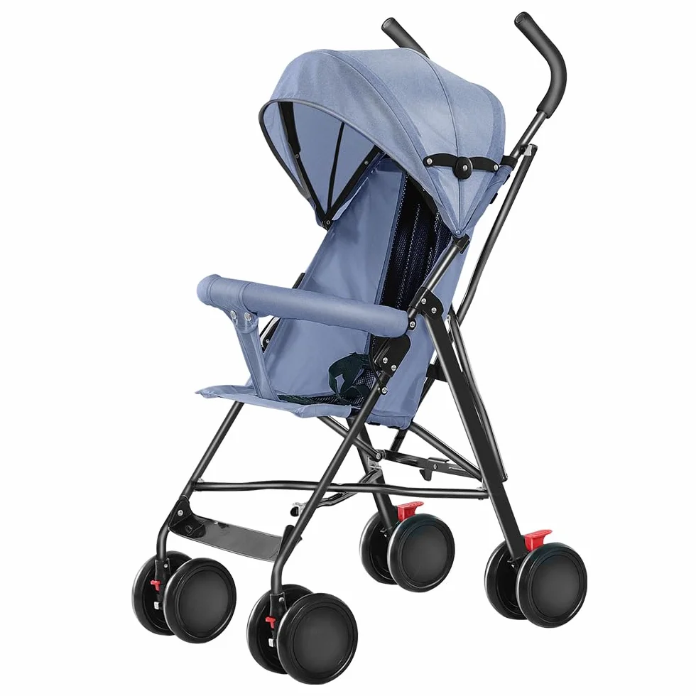 Poussette 3 en 1 Trio Canne Bébé Landau Grandes Roues 25kg Bleu