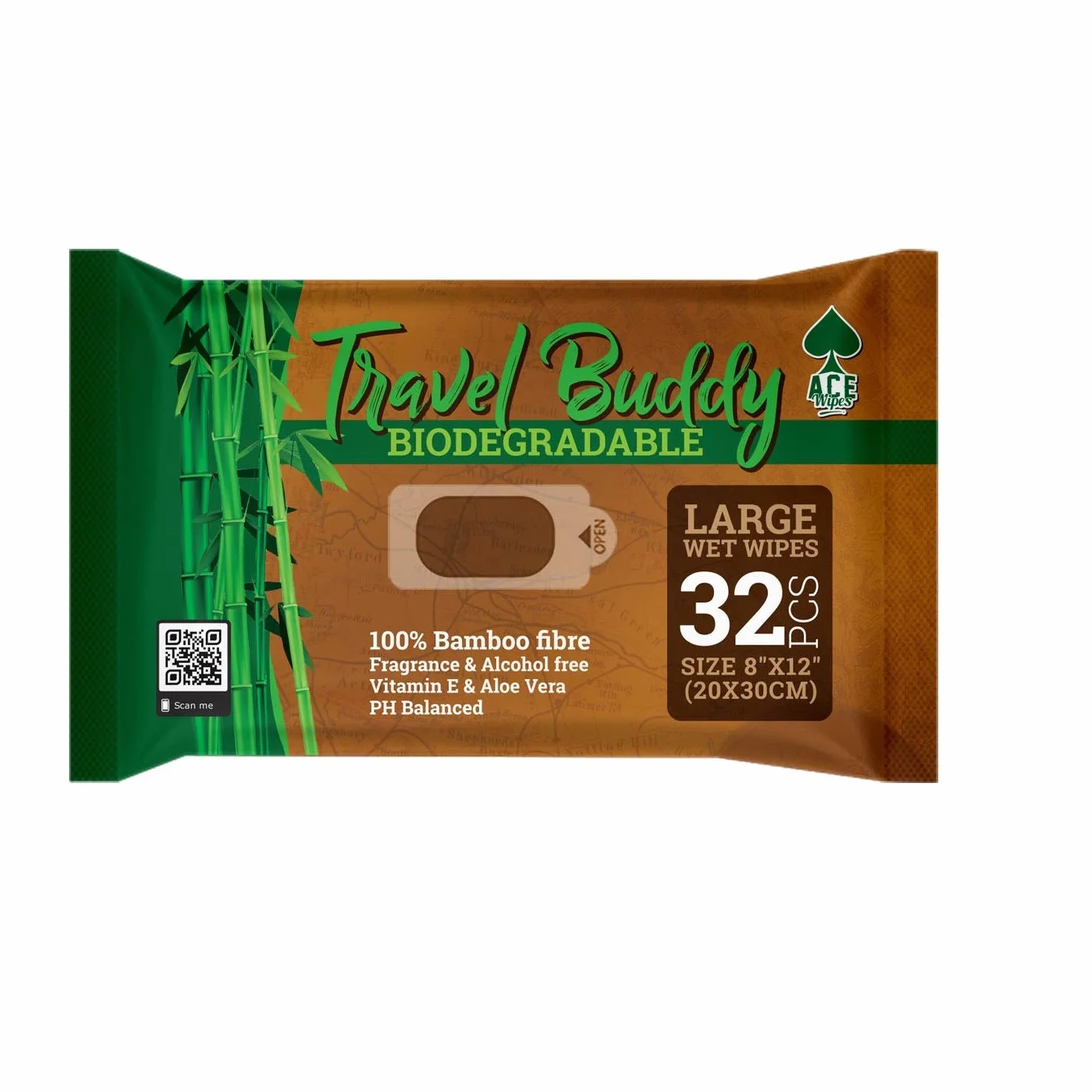 Ace Travel Buddy lingettes humidifiées biodégradables pour sport voyage camping randonnée