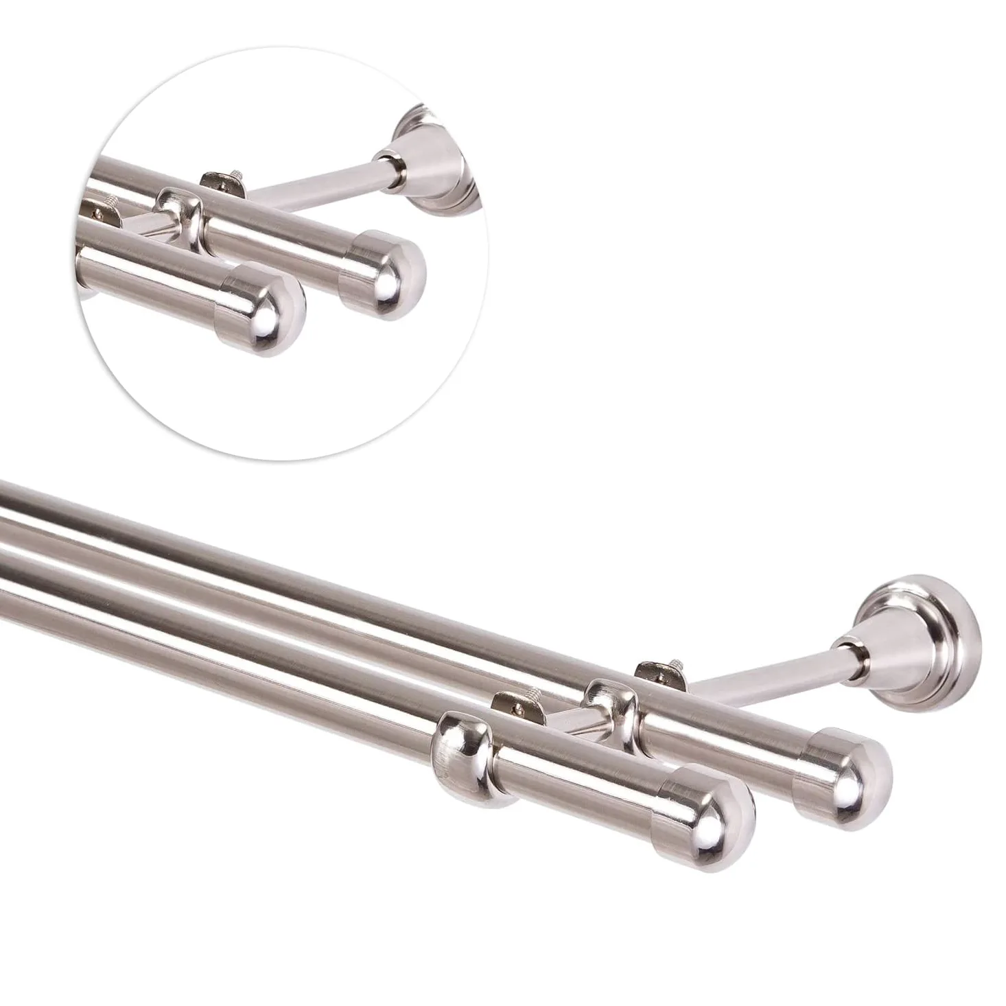 MDEKOR Tringle à rideaux double rail en métal aspect inox diam.19 mm 320