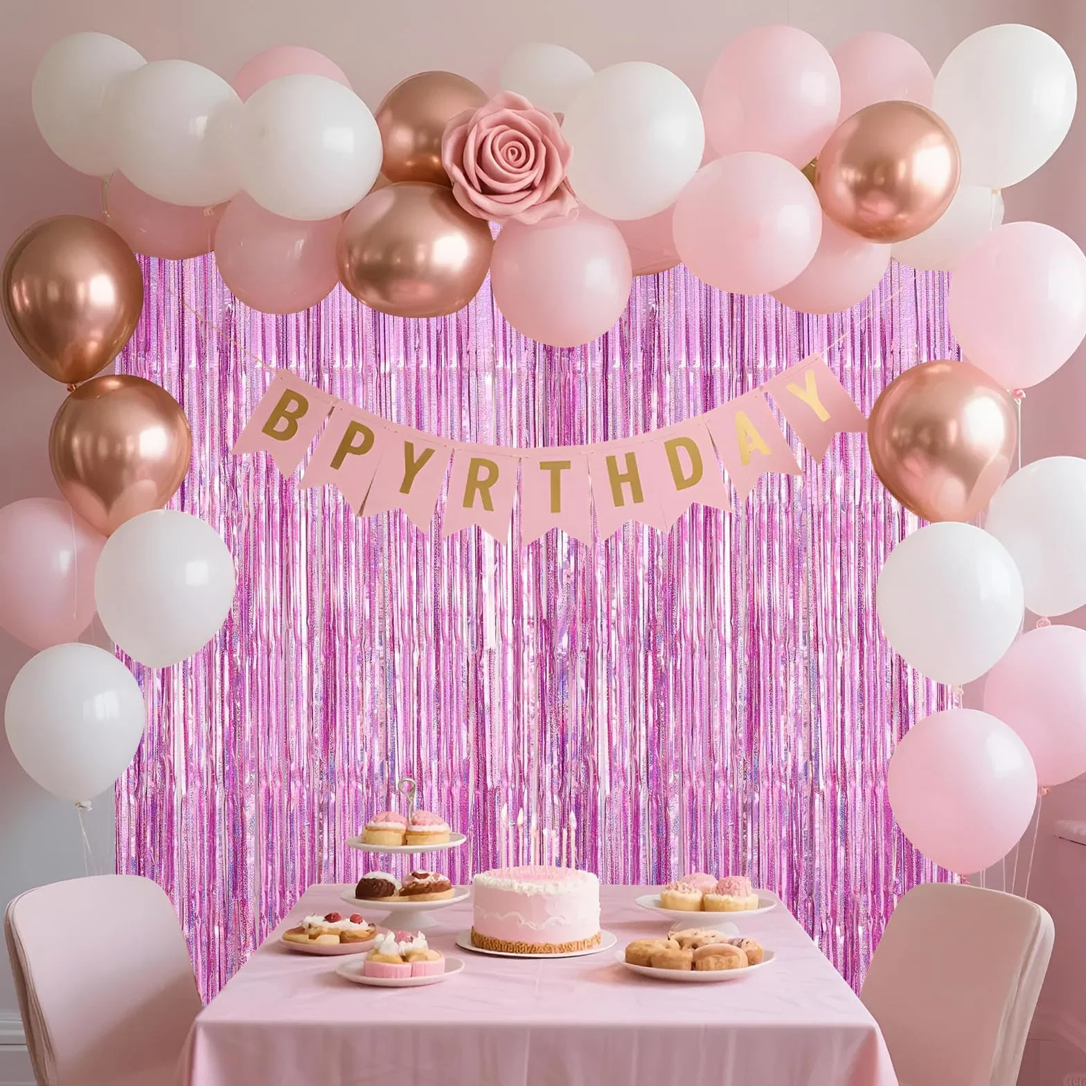 Rideau Anniversaire Rose 1m x 2m à Franges Scintillants pour Décoration Fête