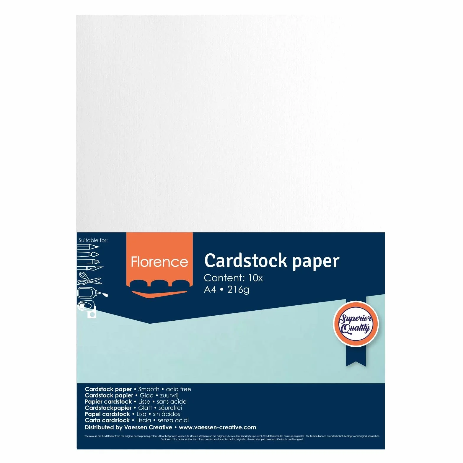 Florence Papier Cartonné Blanc Lisse A4 216 g/m² 10 Feuilles pour Scrapbooking
