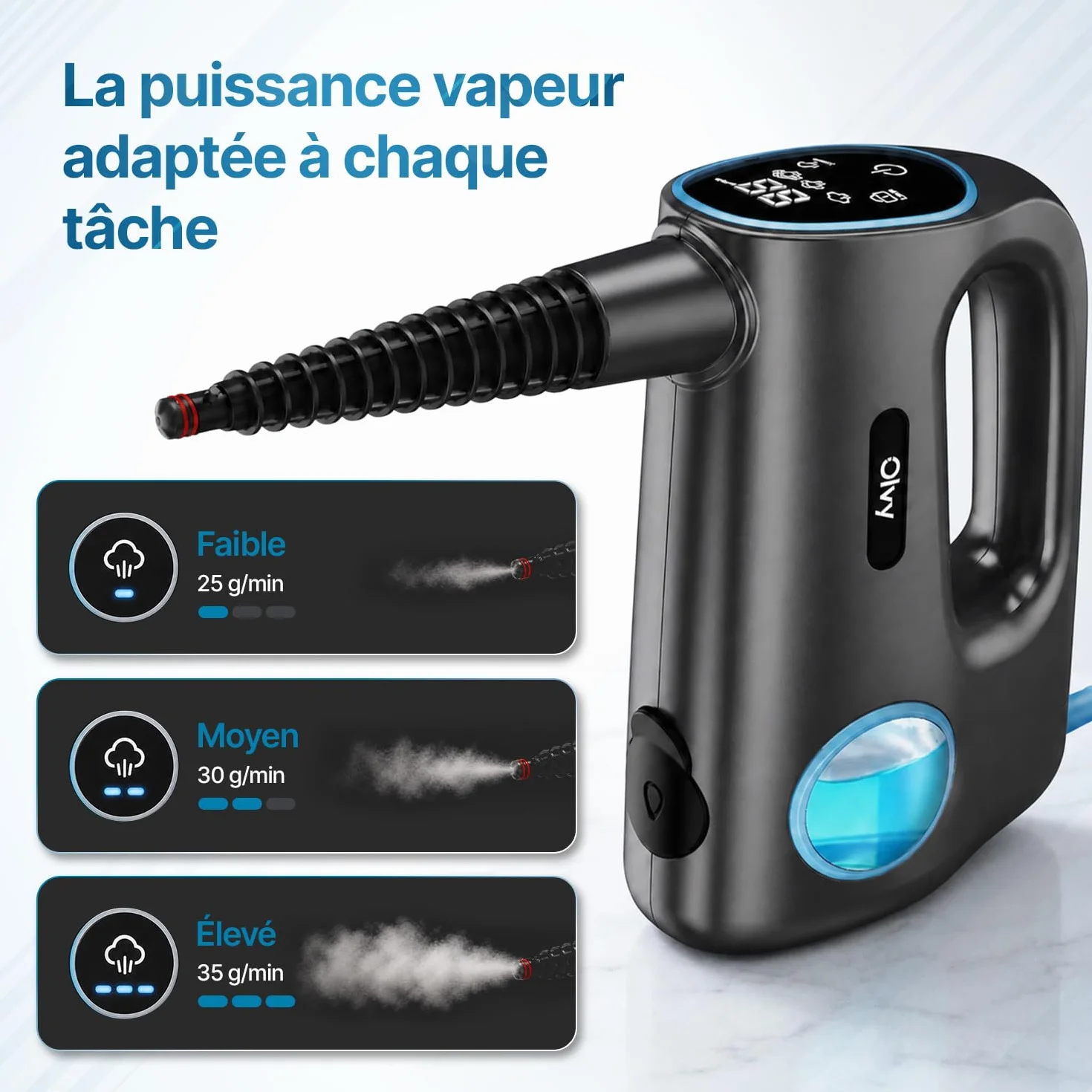 Olvy Nettoyeur Vapeur à Main 1200W Haute Pression Portable avec 3 Niveaux de Vapeur et Kit 10 Accessoires, Réservoir 400ml
