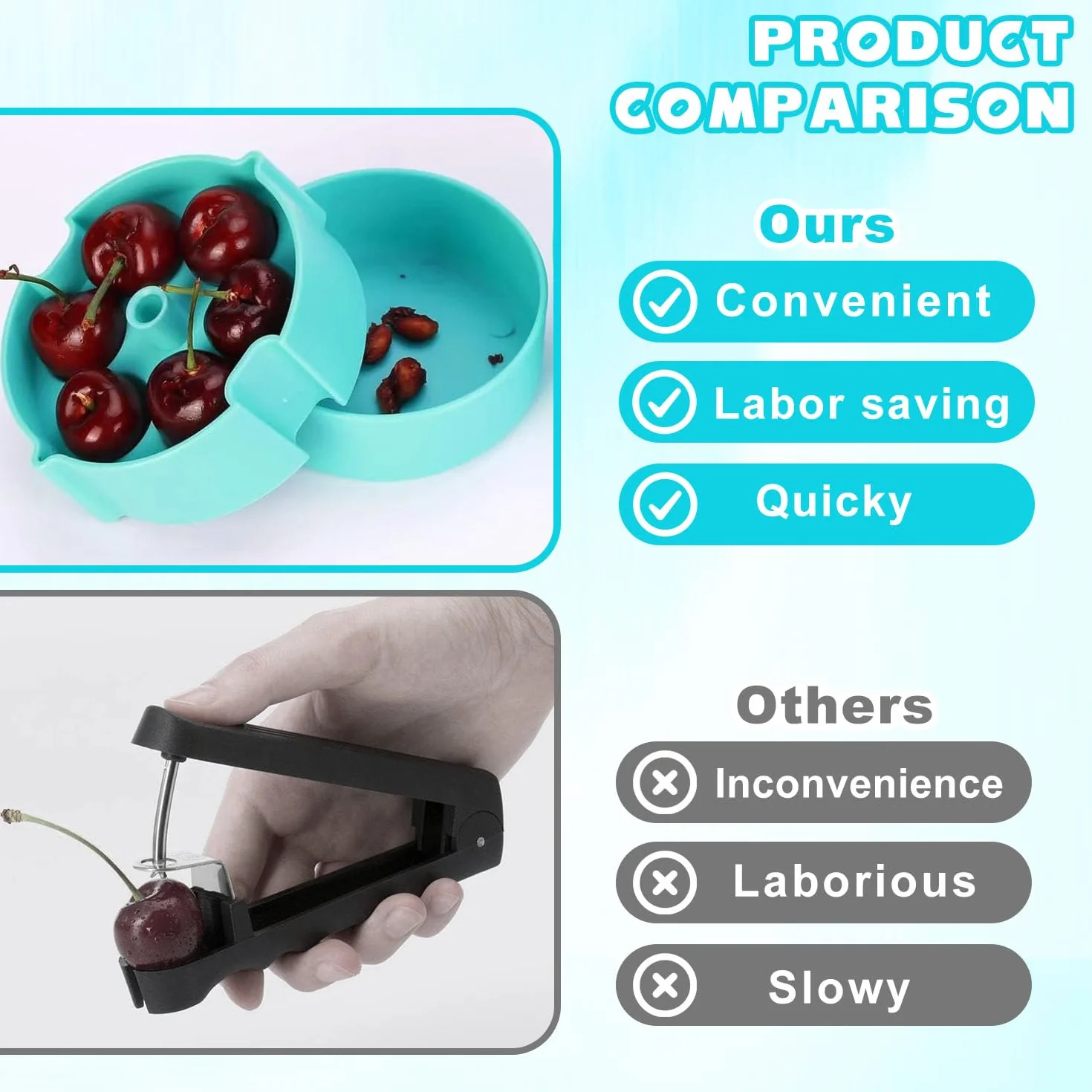 Dénoyauteur Pour Cerises Type Poussoir avec Bac de Récupération, Outil Multi pour Olives et Prunes