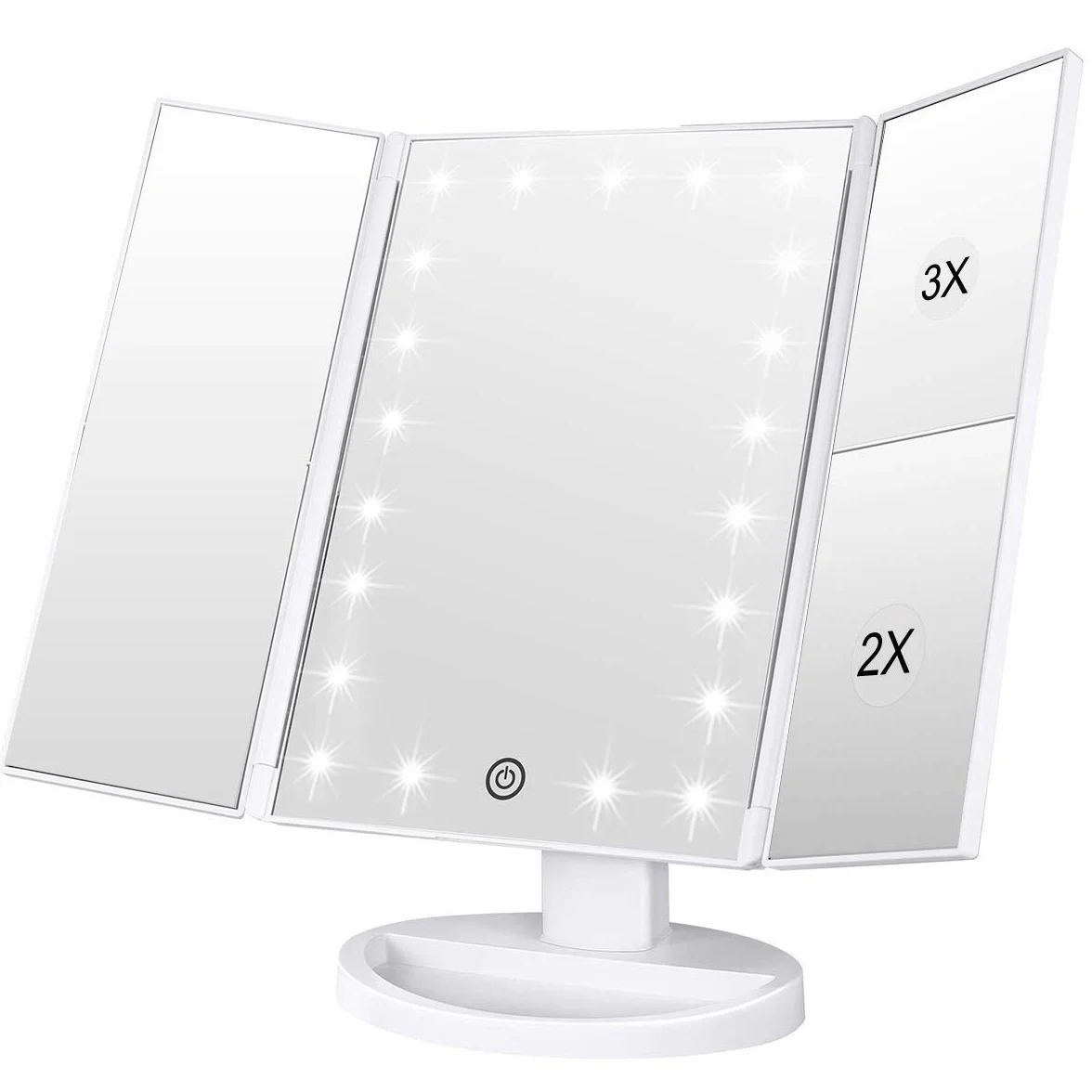 WEILY Miroir de Maquillage 3 Volets avec 21 LED Tactile Blanc