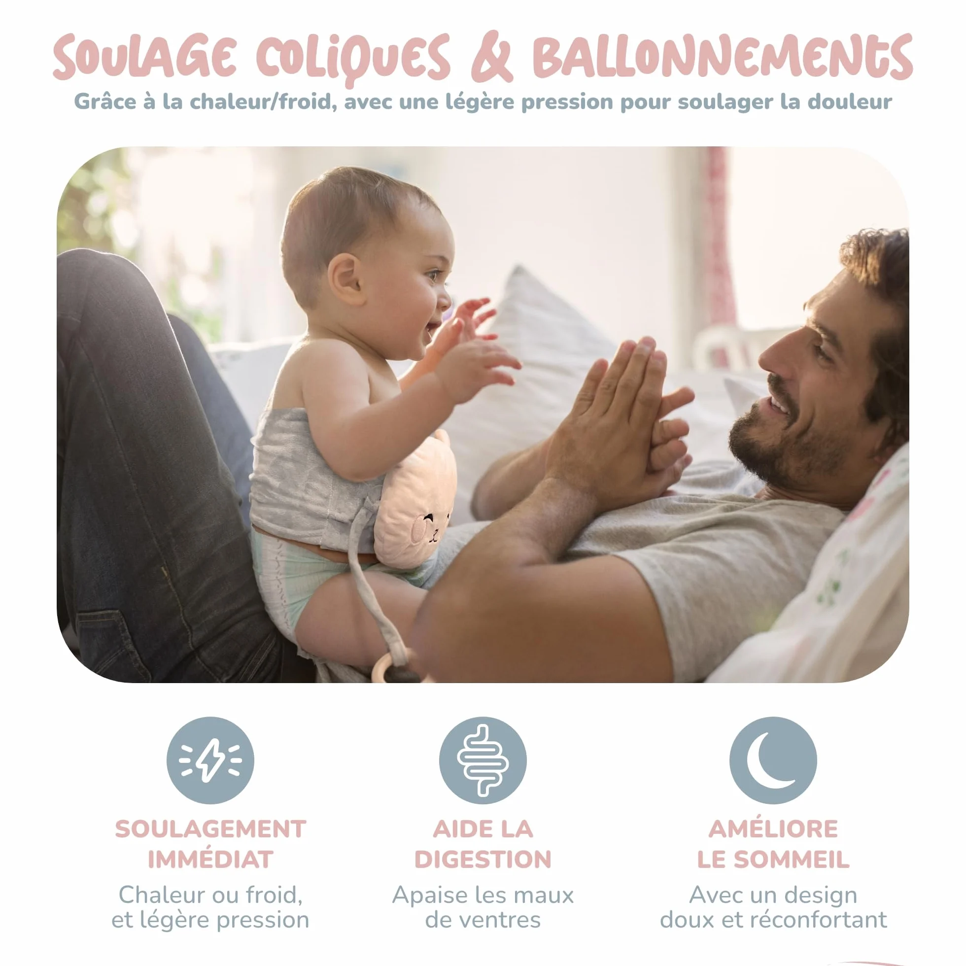 Bouillotte Bébé Anti Colique Chaud Froid Argile CE Naturel Anneau Dentition Inclus Ceinture Doudou Peluche Nourrisson