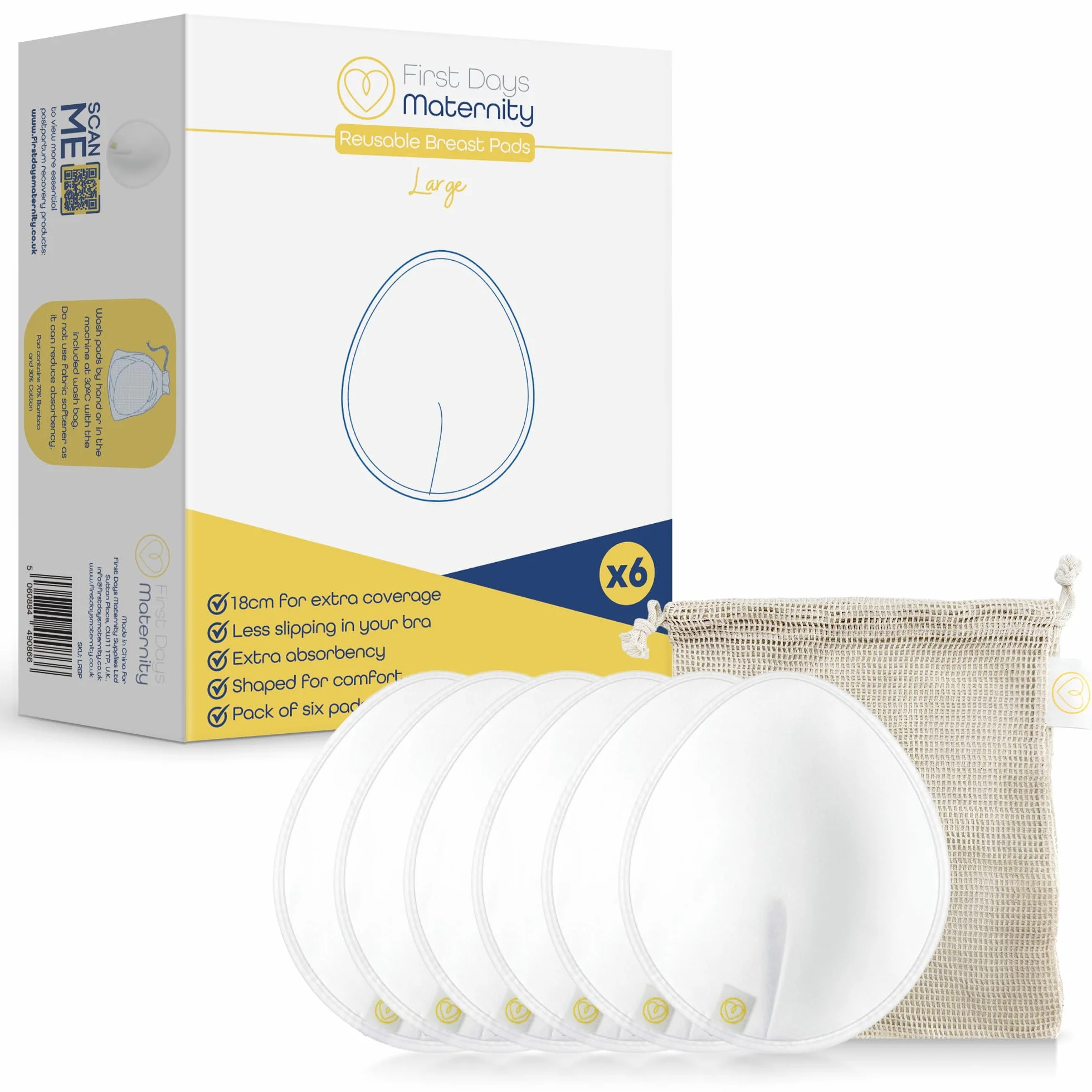 First Days Maternity Coussinets d'allaitement réutilisables coton biologique Taille XL ultra-absorbants lavables